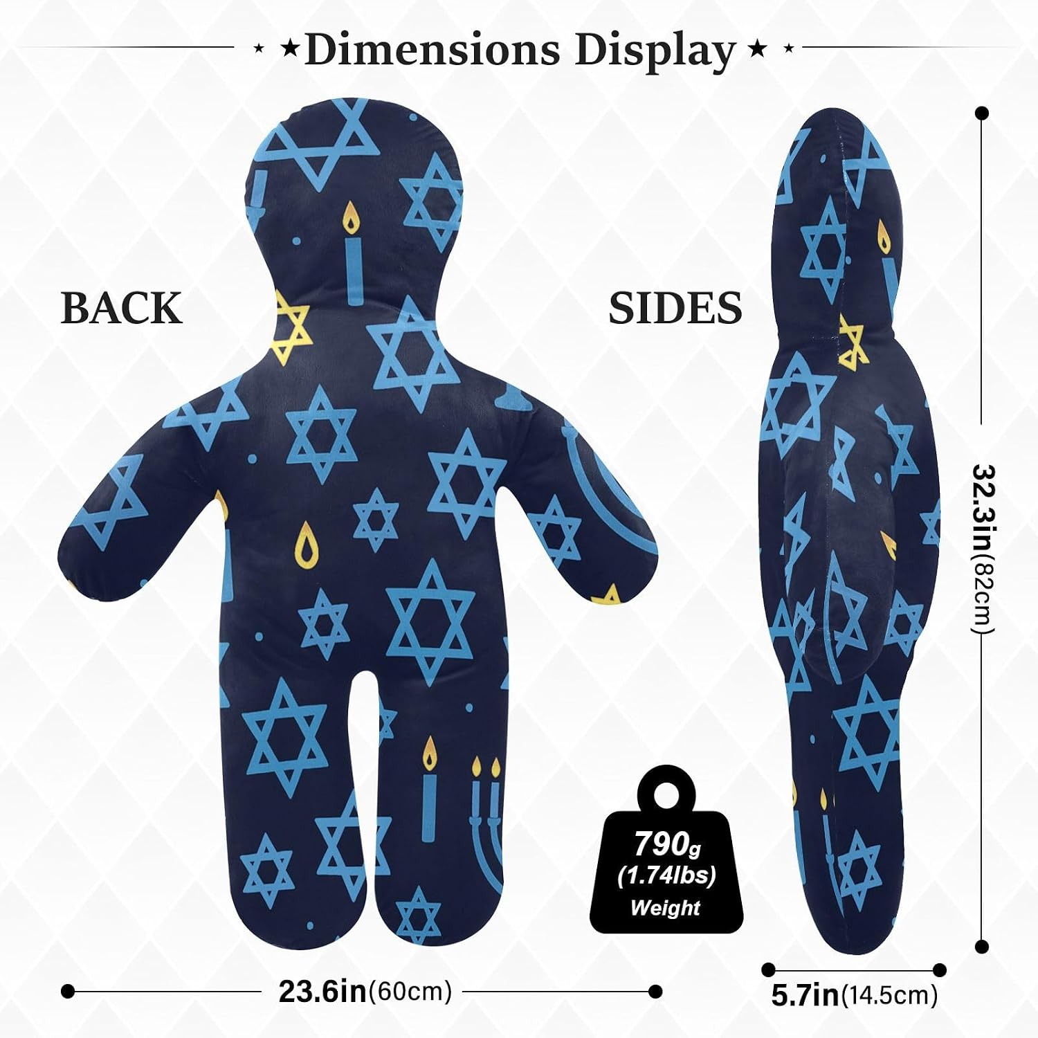 Stitched Human Pillow Breathable Fabric Cuddling Pillows Back Support for Kids Elegant Stars Navy