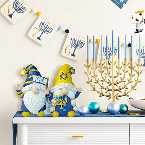 Miniatura 5 de Decoraciones de Hanukkah para el hogar - Decoración de gnomos de Hanukkah de resina para hogar, oficina, interior y exterior - Regalos judíos de