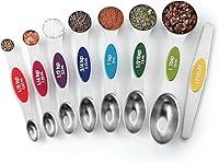 Vista 9 de Spring Chef Juego de 8 cucharas medidoras magnéticas de acero inoxidable multicolor con nivelador, cucharadita de metal anidable y cucharadas