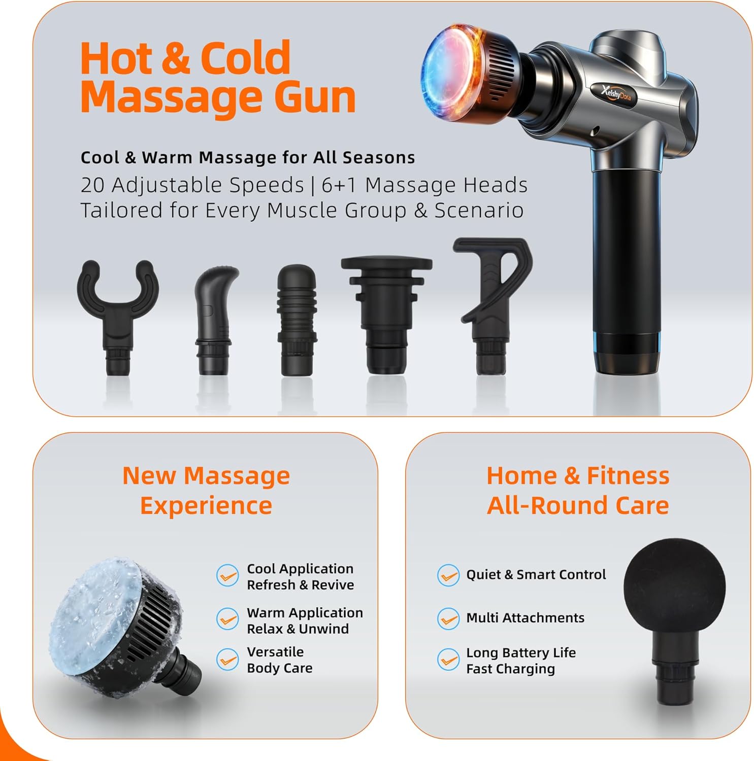 Heated & Cooled Massage Gun, Deep Tissue Percussion Muscle Massager, Quiet Portable Massage Gun with 7 Interchangeable Heads for Athletes Home Gym Office Use