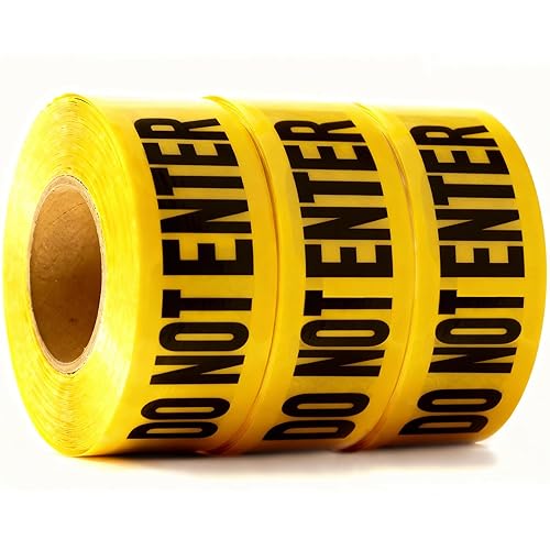 Miniatura 57 de Cinta amarilla brillante de precaución 3 x 1000 impresa en negro contrastante, 3 pulgadas. Ancha para la máxima legibilidad. Diseño resistente.