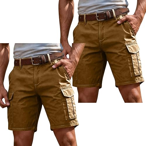 GQN Mens Cargo Shorts 2 Pack Multi Pocket Utility Work Short