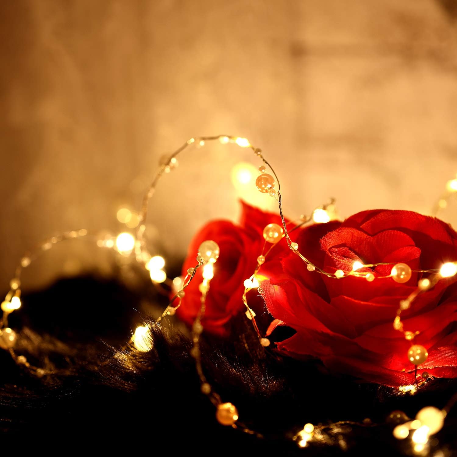 Ocean Pearl Beads String Lights, 10 ft 40 LED Lights Battery Powered with 8 Flicker Modes, Remote and Timer for Wedding, Bridal Shower, Birthday Parties, New Year, DIY Home Table Party Decoration