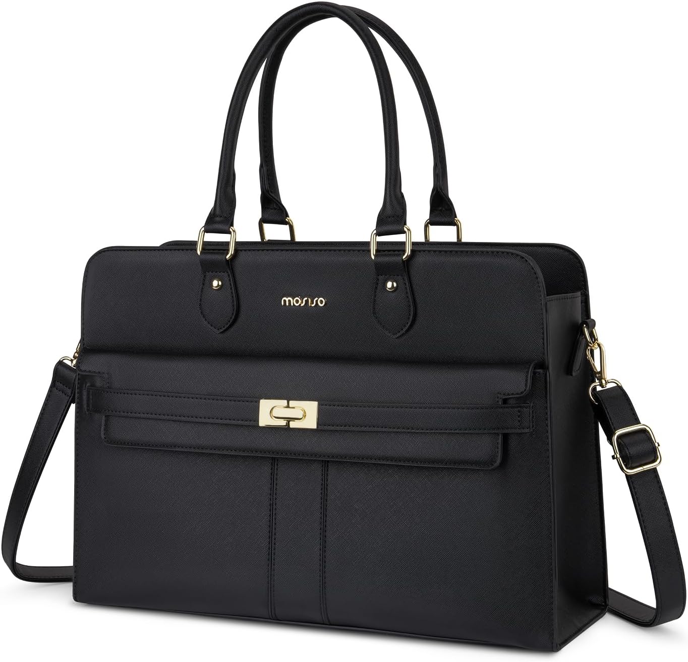 MOSISO Laptop Tote Bag for Women, 15.6 inch Waterproof PU Leather Laptop Bags, Tote Bag with Laptop Compartment for Business, Large Capacity Shoulder Bags Top Handle Bag Teacher Work Handbag, Black