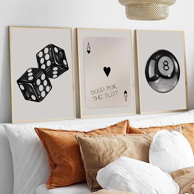 Aesthetic Black & White Poker Dice Wall Art | Y2K Retro Decor