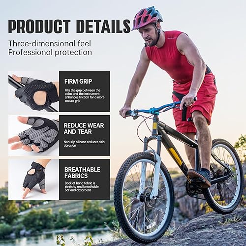 Miniatura 6 de YEHIEL Guantes de gimnasio: protección completa de la palma, guantes de entrenamiento para gimnasio, ciclismo, ejercicio, transpirables Negro