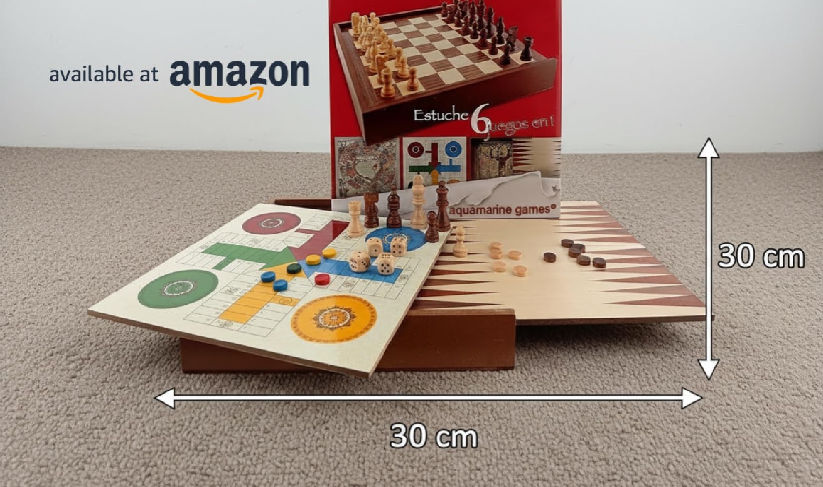 Aquamarine Games - 6 giochi classici: scacchi, signore, backgammon, oca, patchwork, scala, 1 giocatore (CP030)