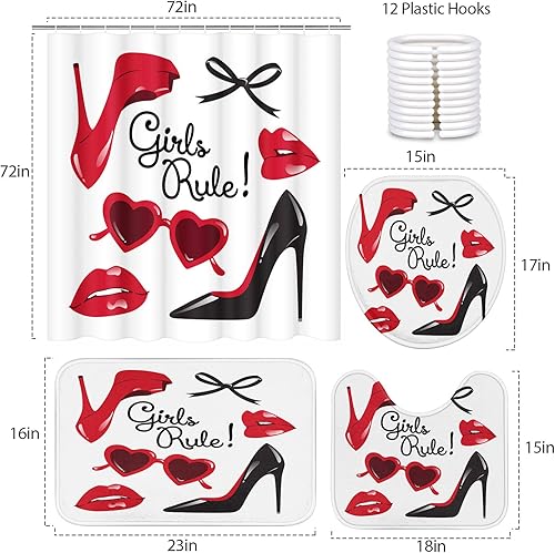 Miniatura 2 de Britimes Juego de cortinas de ducha de 4 piezas maquillaje para mujer con alfombras antideslizantes cubierta para tapa de inodoro y tapete de baño