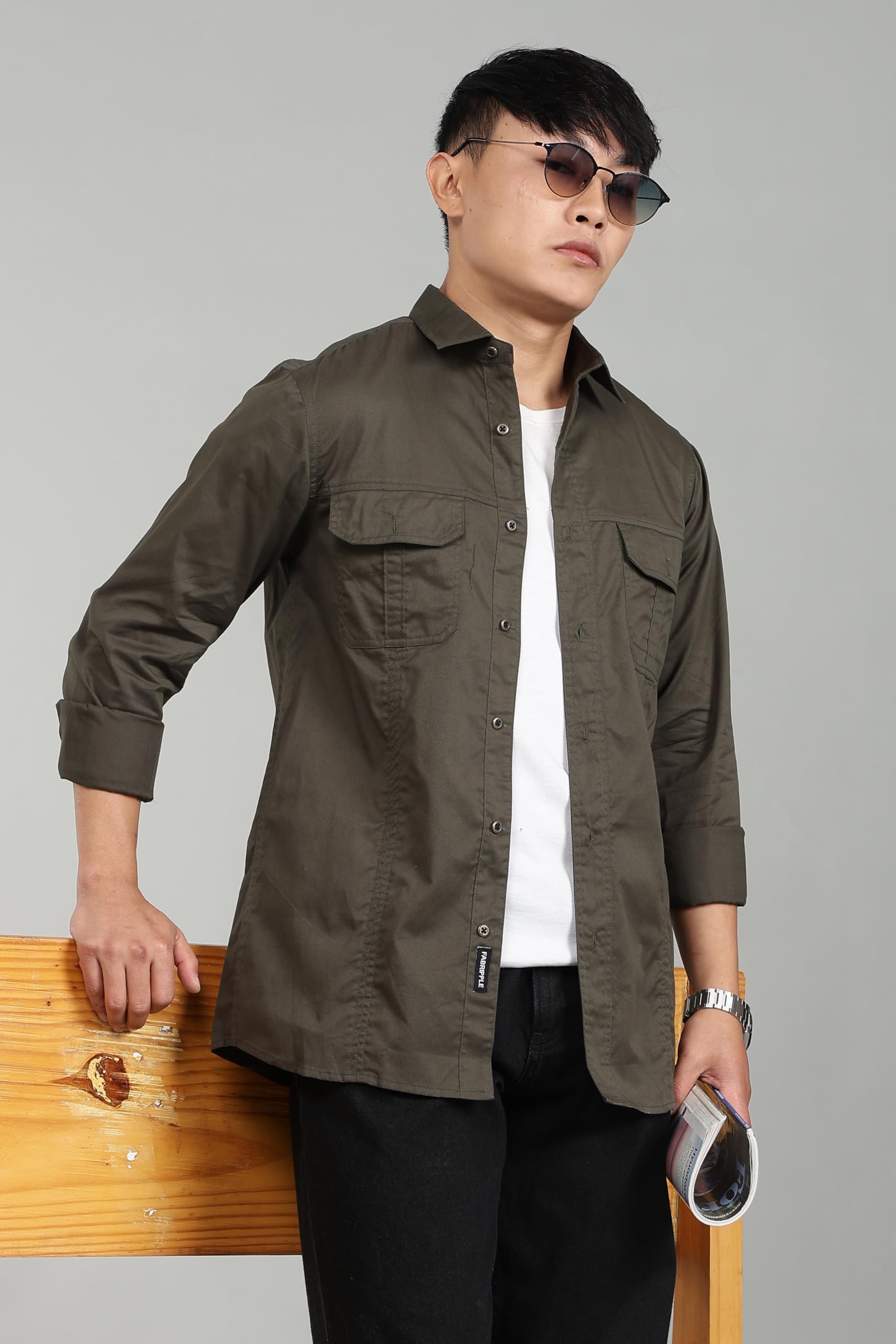 Men’s Cargo Jacket Shirt | 100% Cotton | 2 Pocket Utility Overshirt | Casual & Outdoor Wear | Breathable & Lightweight Fabric