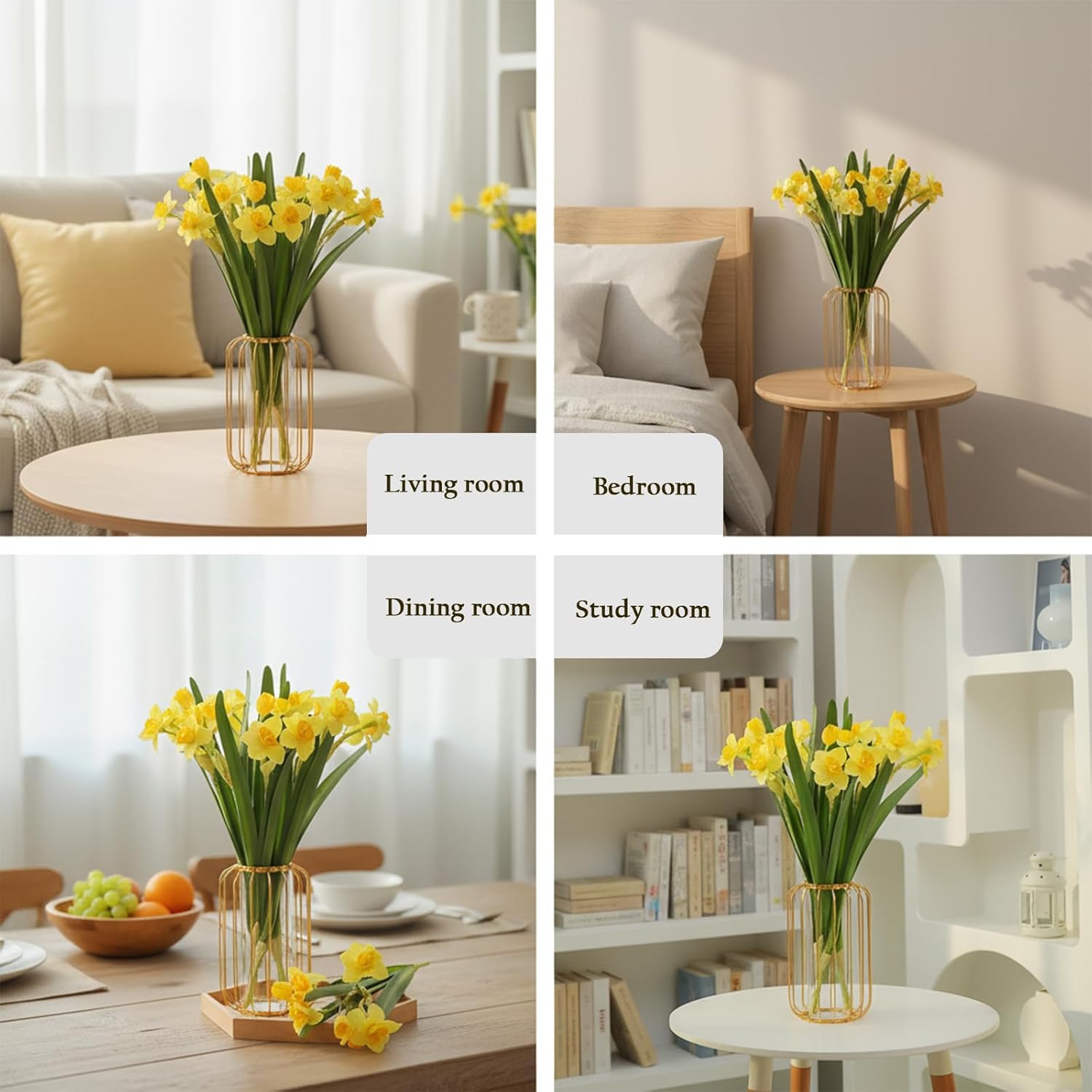 3pcs Realistic Artificial Daffodil Bulbs Faux Narcissus Silk Amaryllis Spring Flower Bouquets Easter and Spring Ready Flowers For Outdoor Table Gift Arrangement Dining Room Decoration (Yellow)