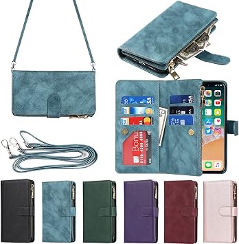 Eastwave iPhone XS Max Case, iPhone XSmax Rope Case, Notebook-type Wallet Type, IC Card, Coin Pocket, Strap, Card Storage, Coin Purse, Zipper Pocket, PU Leather, 6 Colors Blue