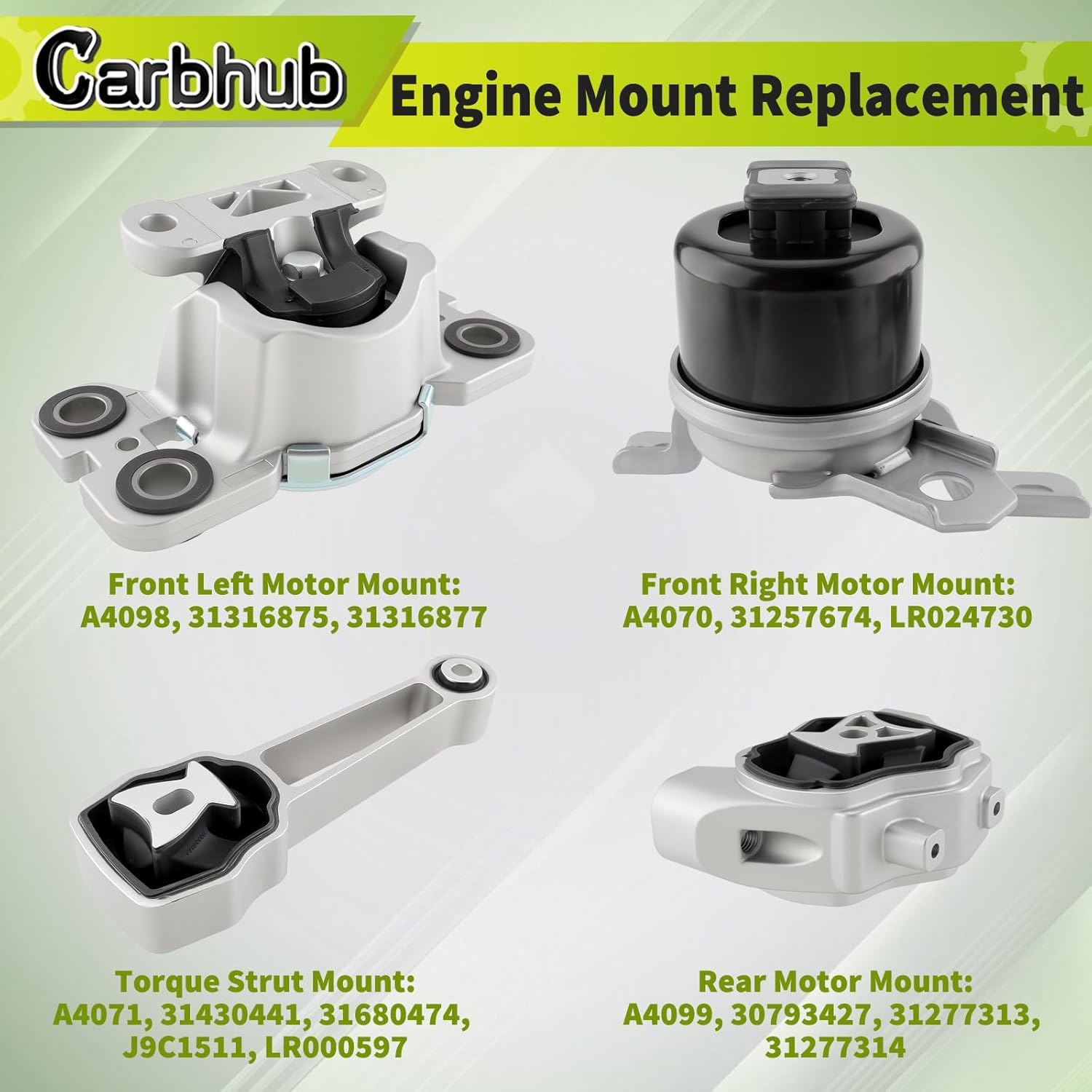 Carbhub Engine Torque Strut Mount for Volvo S60 S80 V60 V70 XC60 XC70 for Land Rover Range Rover Evoque 2.0L Motor Transmission Mount Replace for 31257674 LR024730 31680474 31257727 31316875 31277314