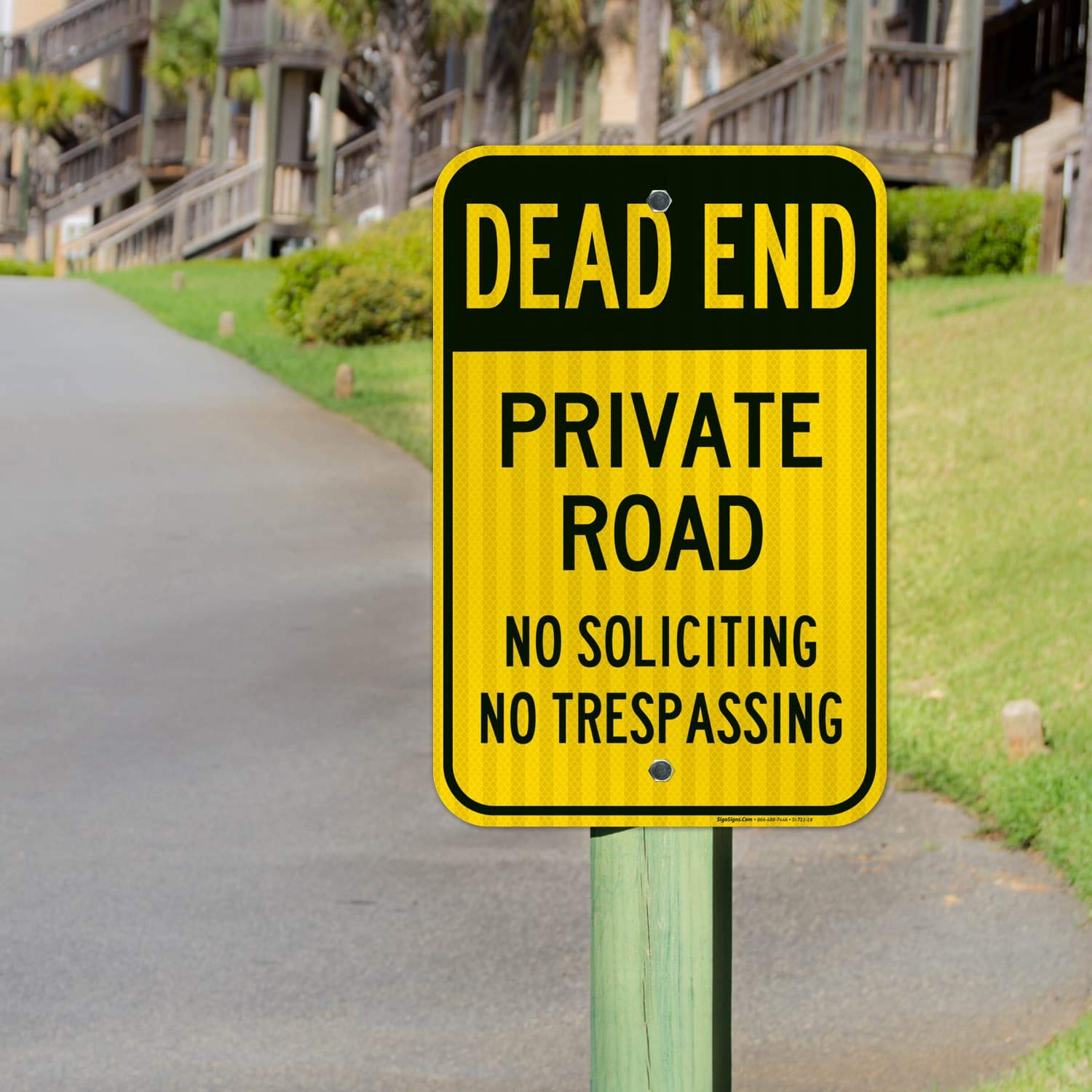 Dead End Private Road, No Soliciting No Trespassing Sign, 12x18 Inches, 3M EGP Reflective .063 Aluminum, Fade Resistant, Made in USA