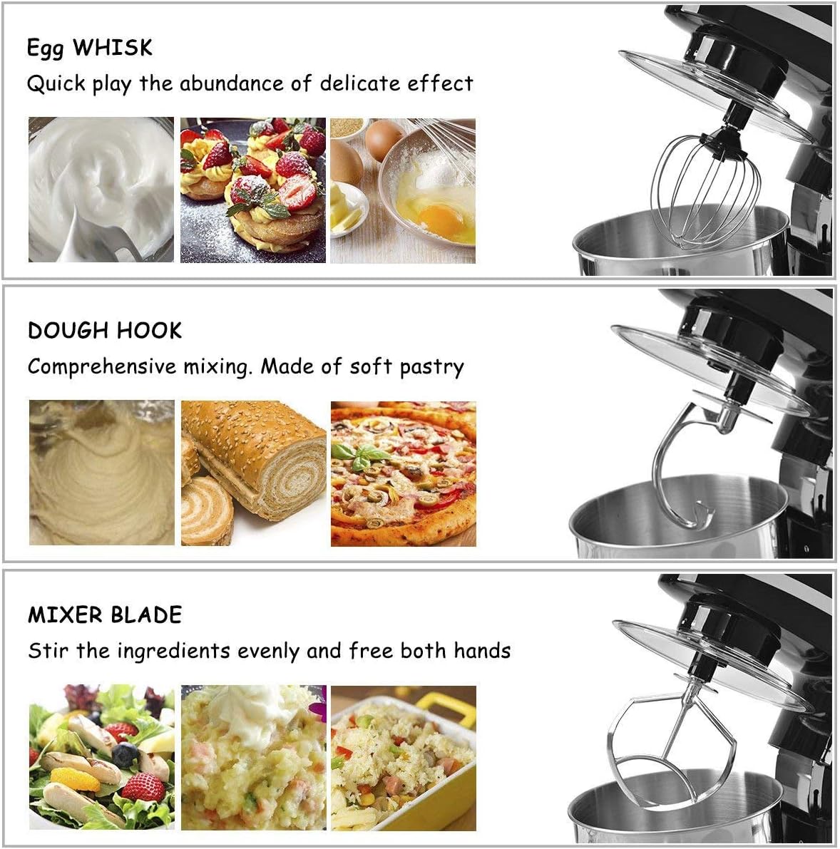 COSTWAY Tilt-Head Stand 5.3Qt 6-Speed 120V/800W Electric Food Mixer Blade, Dough Hook, Whisk, Splash Guard, Stainless Steel Bowl(Blac, medium, BLACK