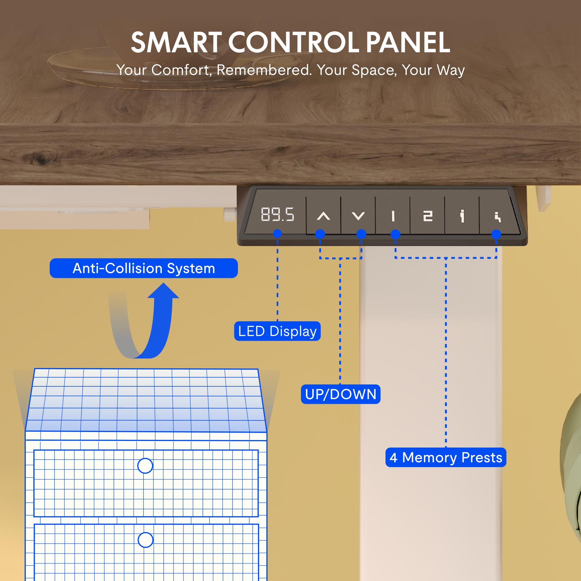 FLEXISPOT Escritorio Elevable Eléctrico con Tablero Acabado de Roble Hecho en UE,140×80cm,Altura Ajustable 71-120cm,Capacidad 80 kg,para Oficina,Trabajo Remoto,Hogar y Empresa,Roble Café + Negro