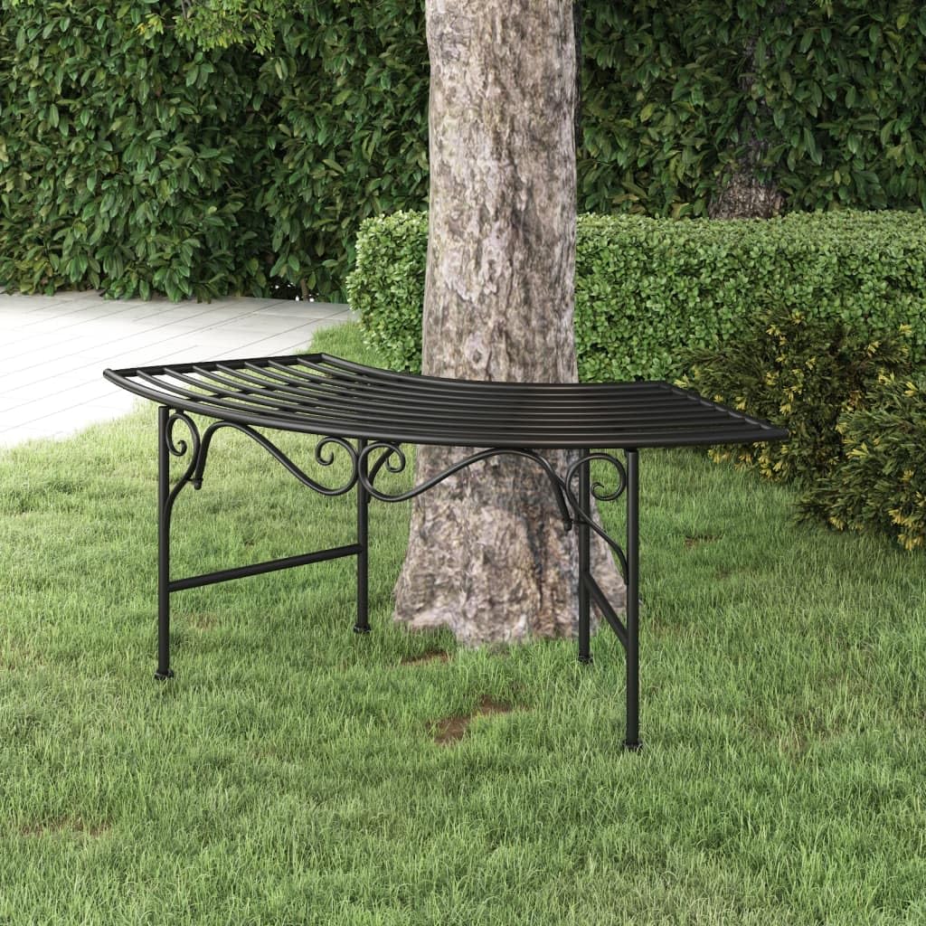 Banco de jardín semicircular de metal de acero 113 cm, color negro