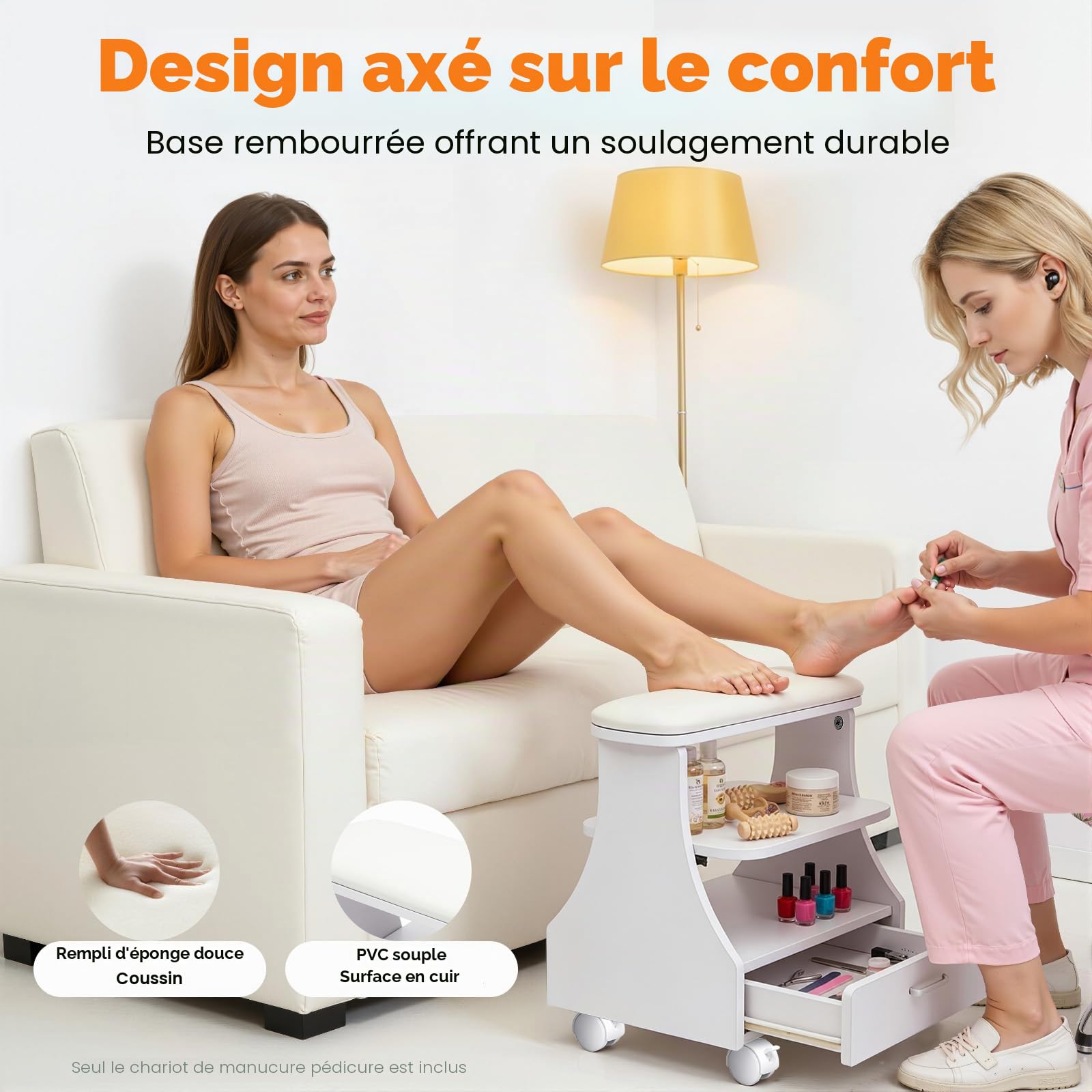 Chariot à roulettes pour bain de pied spa portable, repose-pieds, pédicure et manucure, massage