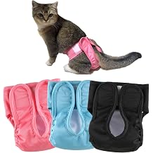 Reusable Cat Diapers, Washable Cat Incontinence Diapers for Cats Spraying or Cats in Heat or Incontinence,Adjustable Kitty Diapers 3 Pack XS