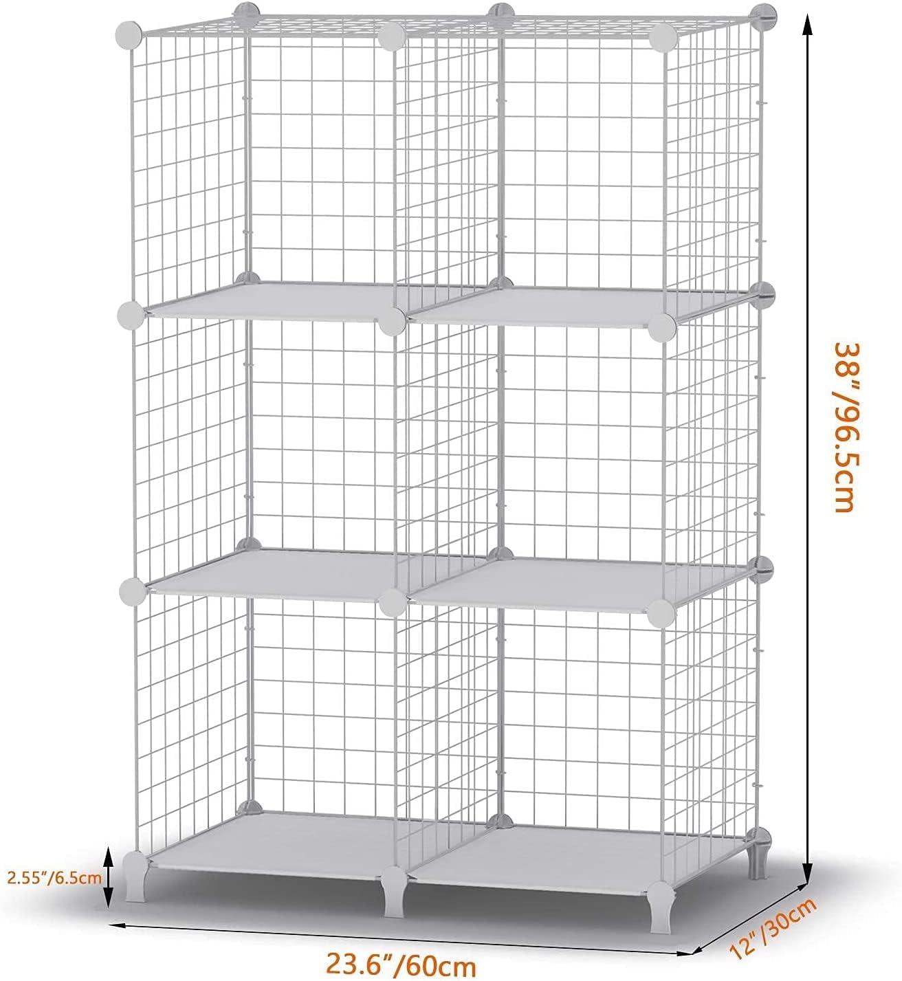 SIMPDIY Storage Rack with Metal Wire Mesh 6 Cubes Bookshelf 37x12.5x37INCH Large Capacity White Simple Storage Shelves