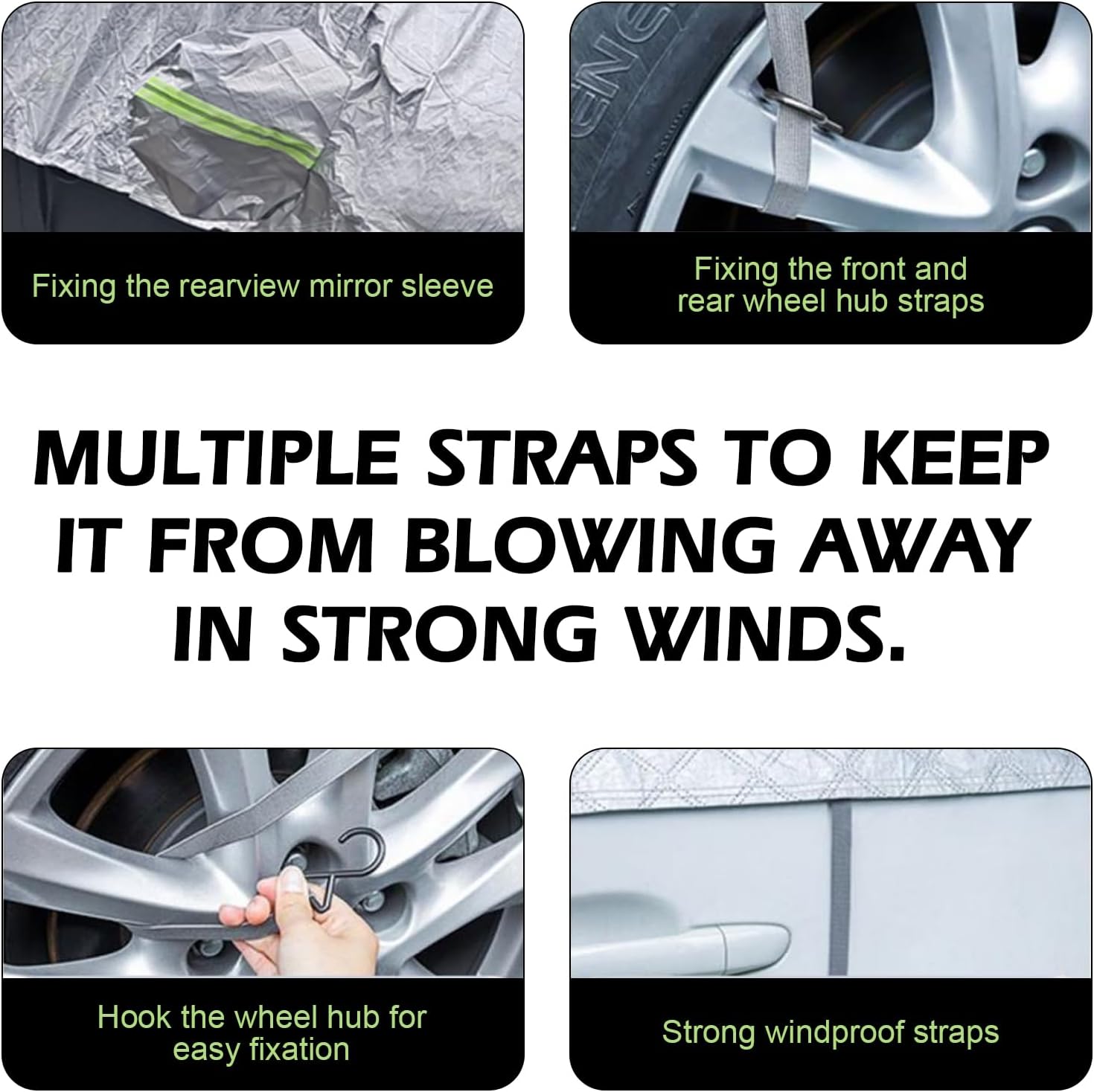 MLY 1 PC SUV Car Cover Waterproof All Weather, 17.72 Ft Cotton with Reflective Windproof Straps, All-Season Outdoor Protection Car Cover for SUVs, Sun Rain Snow Defense (Silver)