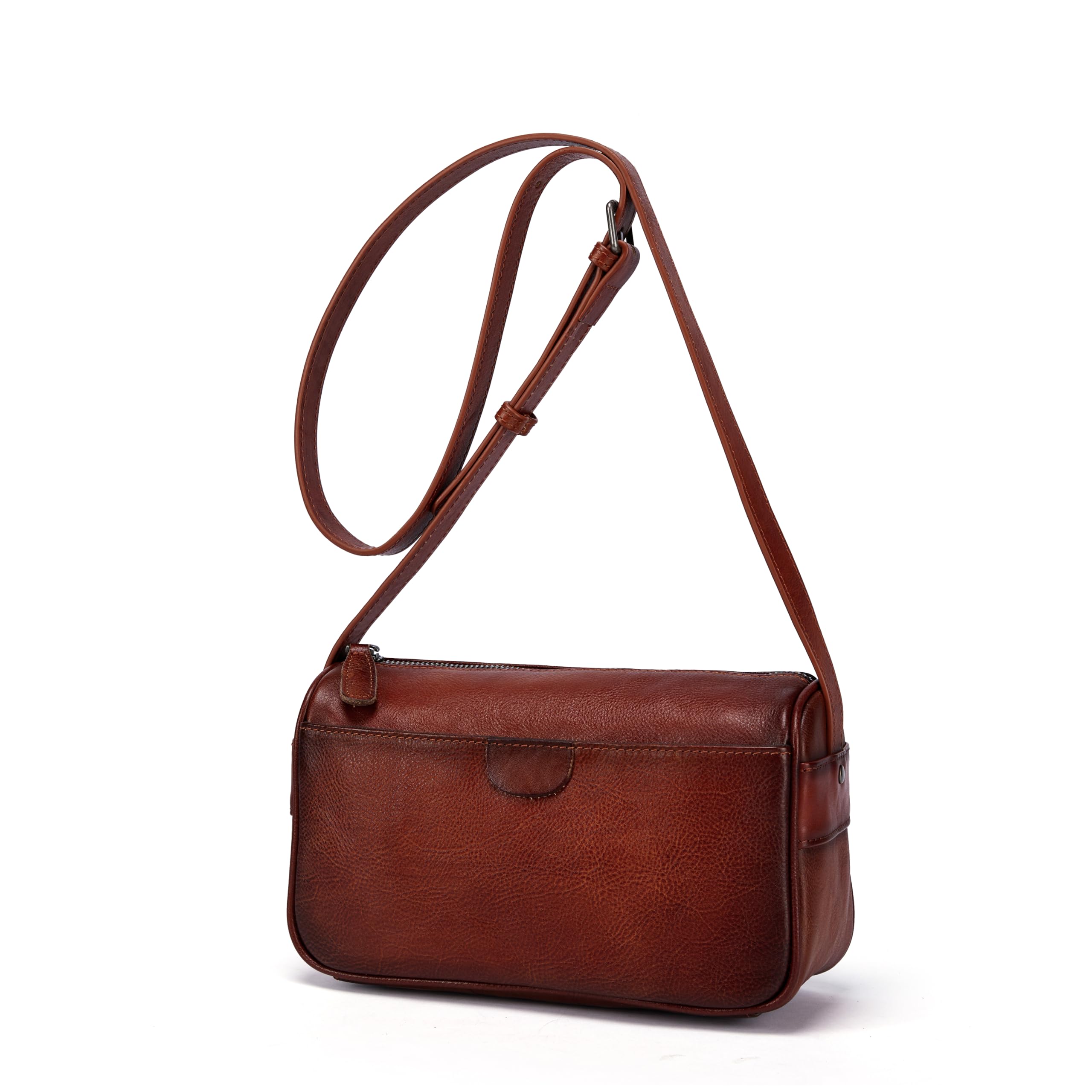 Leather Crossbody Bags for Women, Vintage Real Leather Crossbody Purse Retro Small Shoulder Handbag with Adjustable Strap