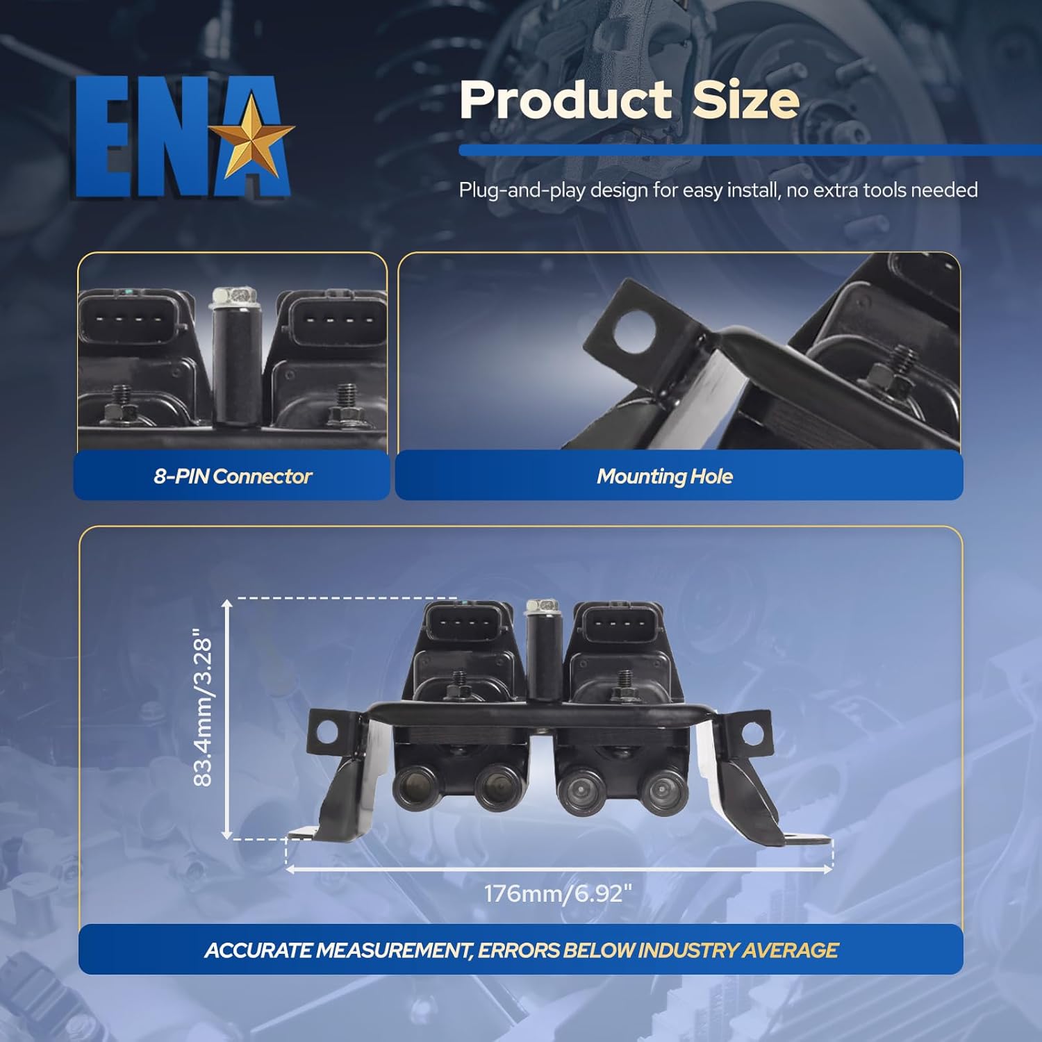 ENA Ignition Coil Pack Compatible with Mazda 1994 1995 MX-5 Miata MX5 L4 1.8L Replacement for C958 UF258 E568A 5C1203 E626 52-1990 IC140 IC226 88921326 BPE81810XA