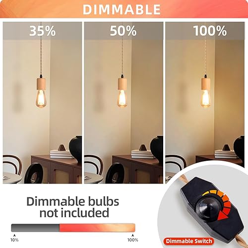 Miniatura 8 de Arturesthome Kit de cable de luz colgante de madera con interruptor regulable, cable de lámpara colgante industrial vintage de 16.4 pies con enchufe