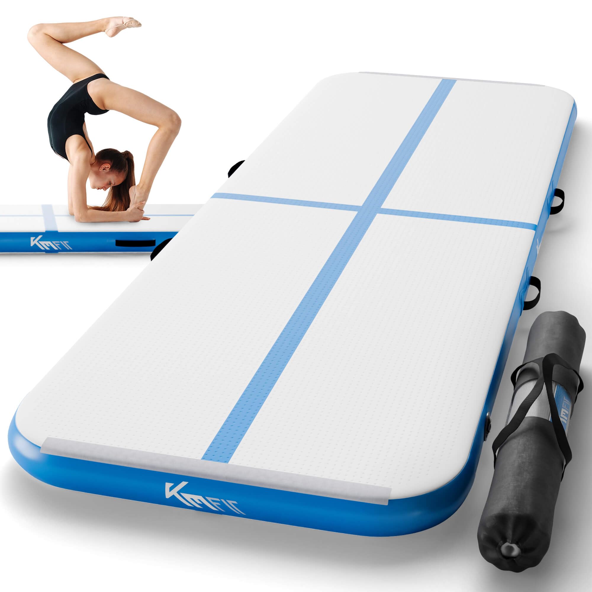 KM KM Fit Turnmatte Aufblasbar Airtrack Gymnastikmatte 3M Tumbling Matte Aufblasbare Fitness-Matte Gymnastikmatte inkl.Tragetasche, elektr.Luftpumpe & Flick-Set Trainingsmatte UV-Beständig