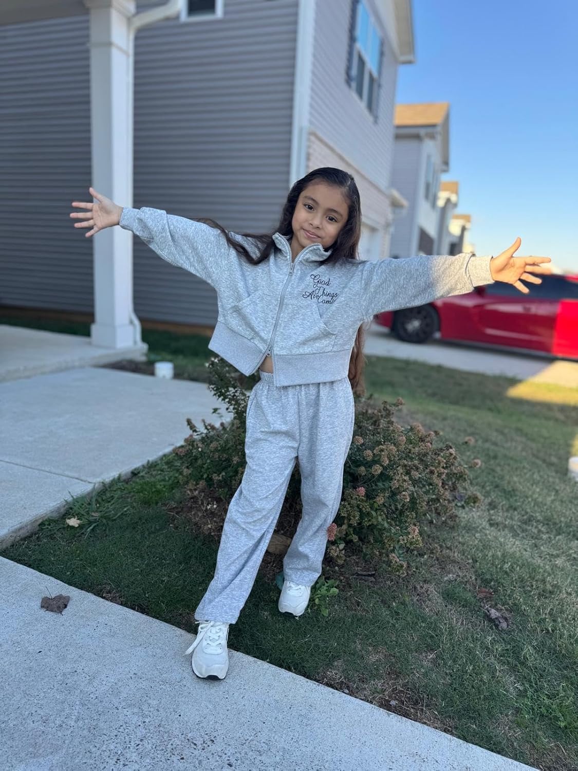 Pumpkin By L.E. Girls’ 2-Piece Sweatsuit Set, Zip-Up Hoodie with Wide-Leg Pants, Soft Cotton Lounge Outfit, 5–14 Years - Image 8