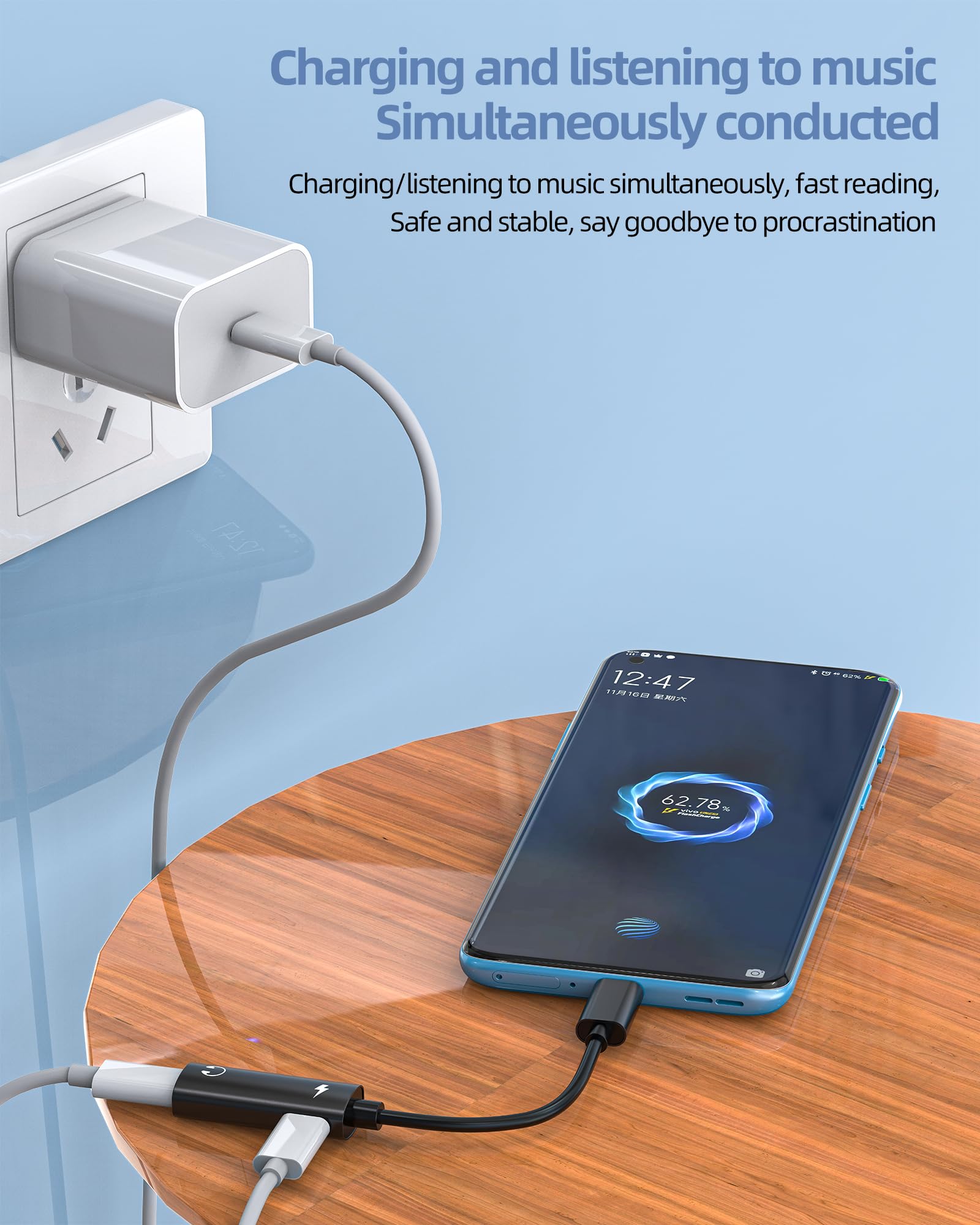 Adaptateur Double USB C 2 En 1, Cable Double USB C Chargeur Et Casque Audio, Adaptateur Prise Jack USBC Compatible Avec Samsung, Xiaomi