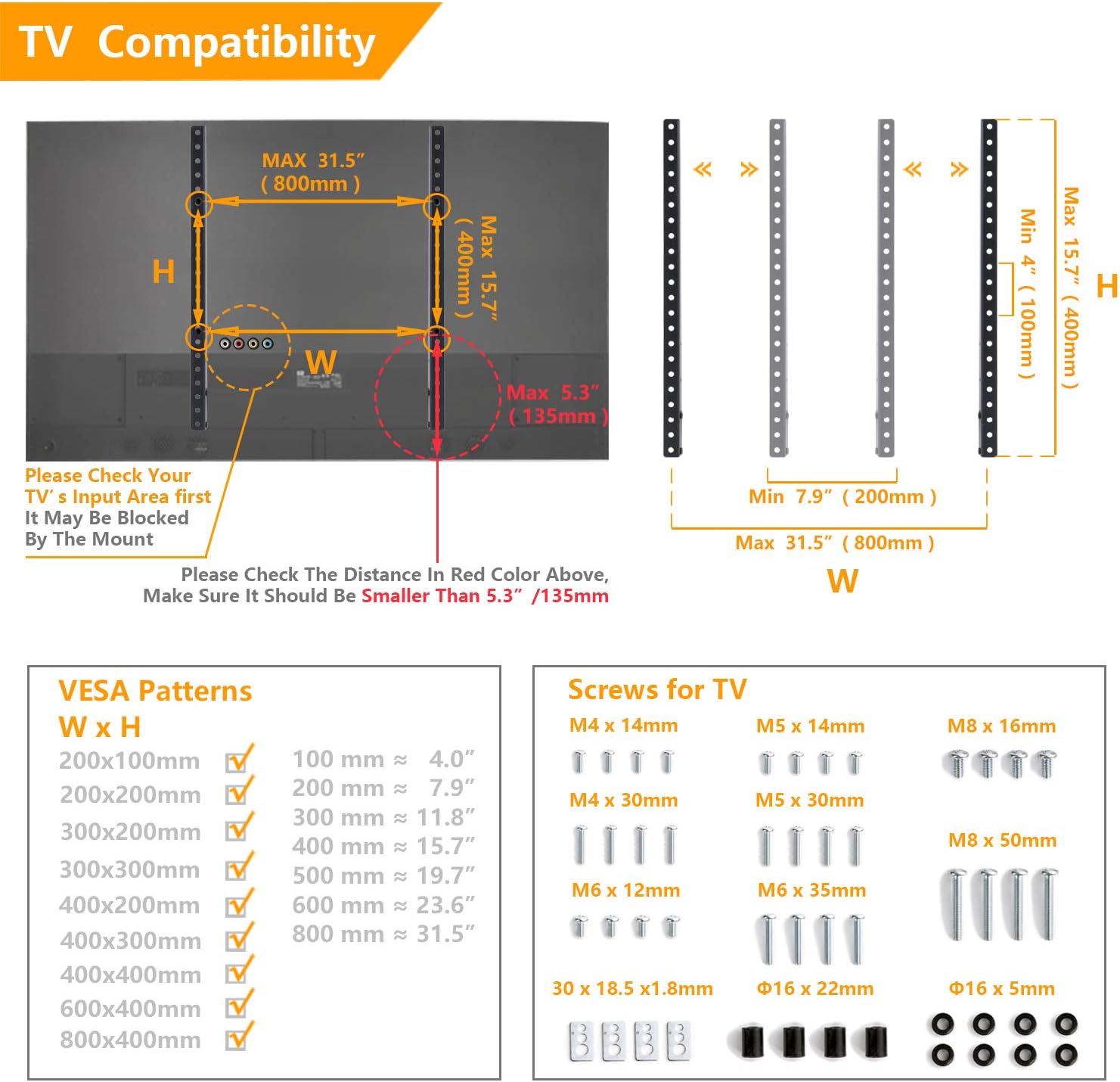 5Rcom Universal TV Table Top Stand TV Legs for Most 32 37 40 42 47 50 55 LCD LED Plasma Flat Screens, Height Adjustable Base Replacement Mount Holds up to 88lbs, Max VESA 800 x 400mm
