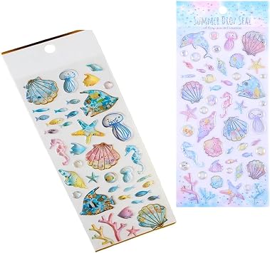 Ocean Theme Embossed PVC Sticker Children Scrapbooking Journal Notebook Phone Cover Laptop Decoration