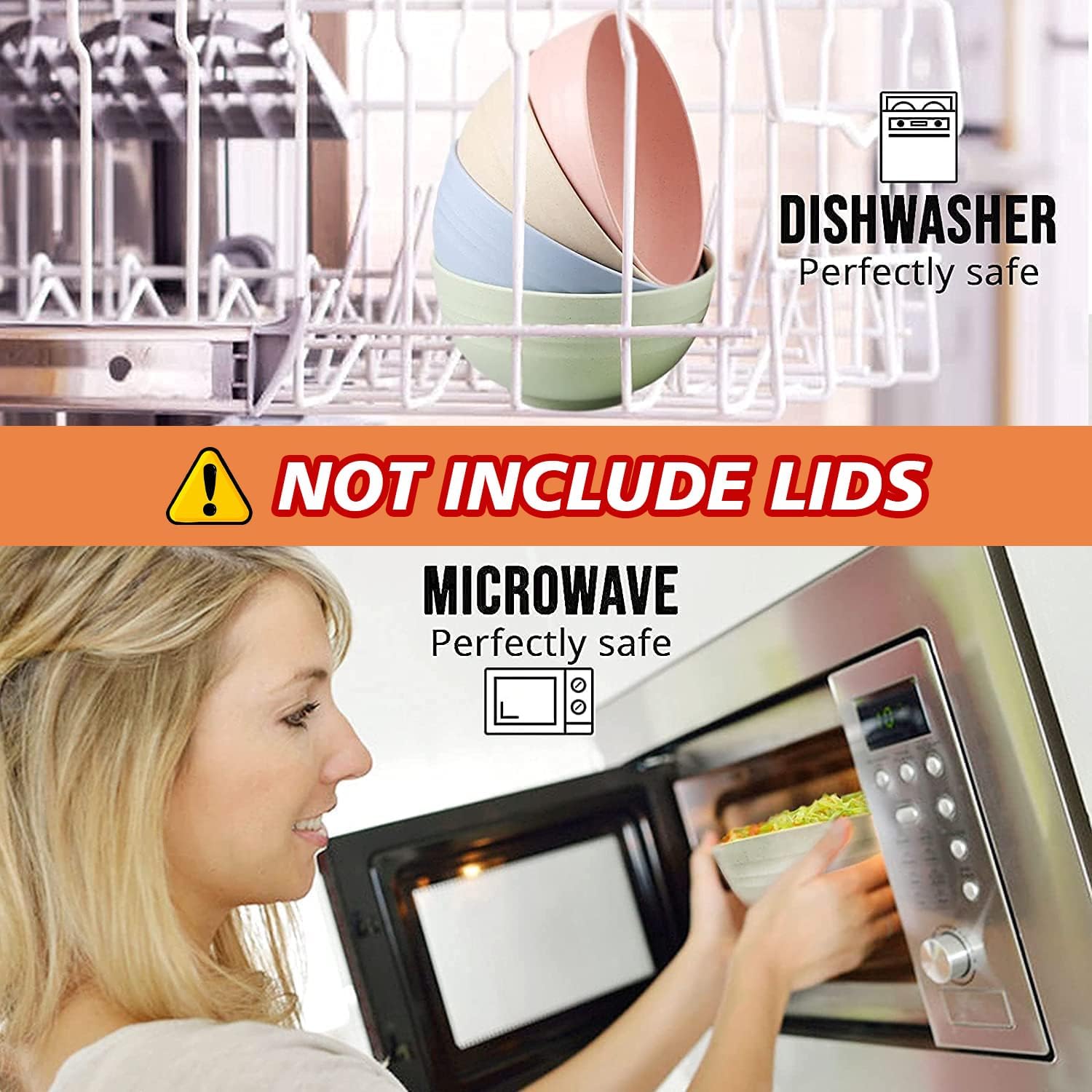 shopwithgreen Wheat Straw Cereal Bowls with Dust-Proof Lid, Resuable Bowls for Kitchen, Set of 4, Microwave and Dishwasher Safe, for Soup, Oatmeal, Ramen, RV, Camping, Kids, College Dorm Room, 26 OZ - Image 4