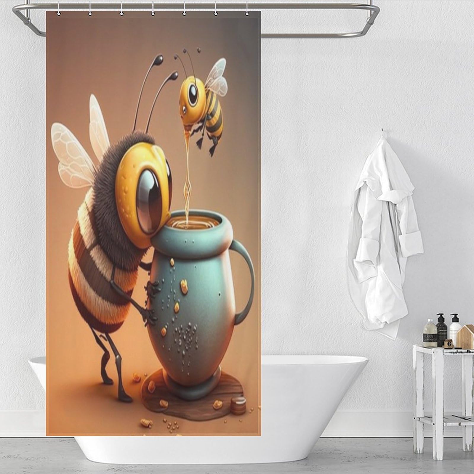 Rideau de douche abeille 92x183 cm imperméable et lavable pour baignoire d'angle