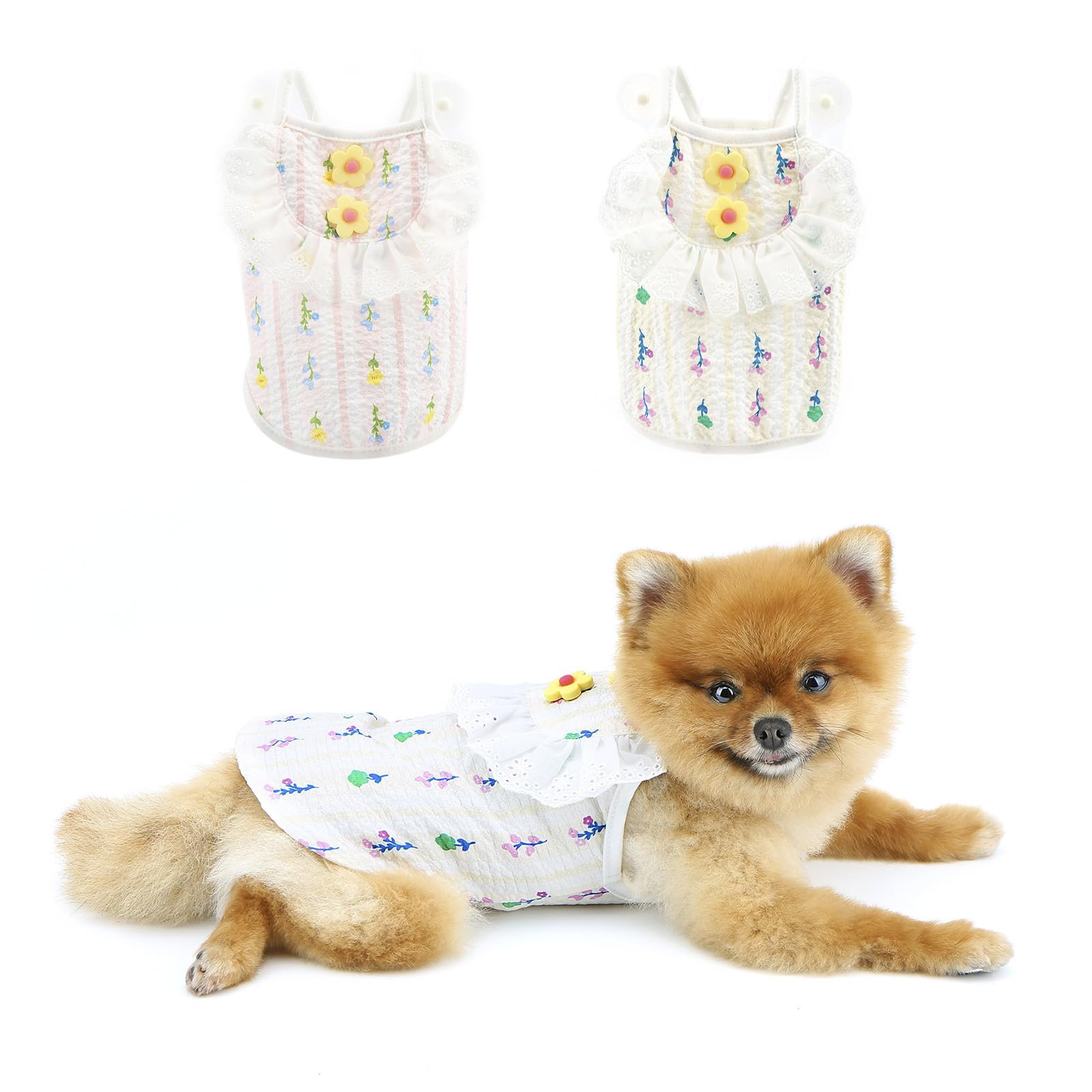 PAIDEFUL Camisetas de verano para perros pequeños, camiseta transpirable para mascotas con patrón floral, suave, ligera, sin mangas, para cachorros, ropa de chihuahua, beige, talla L