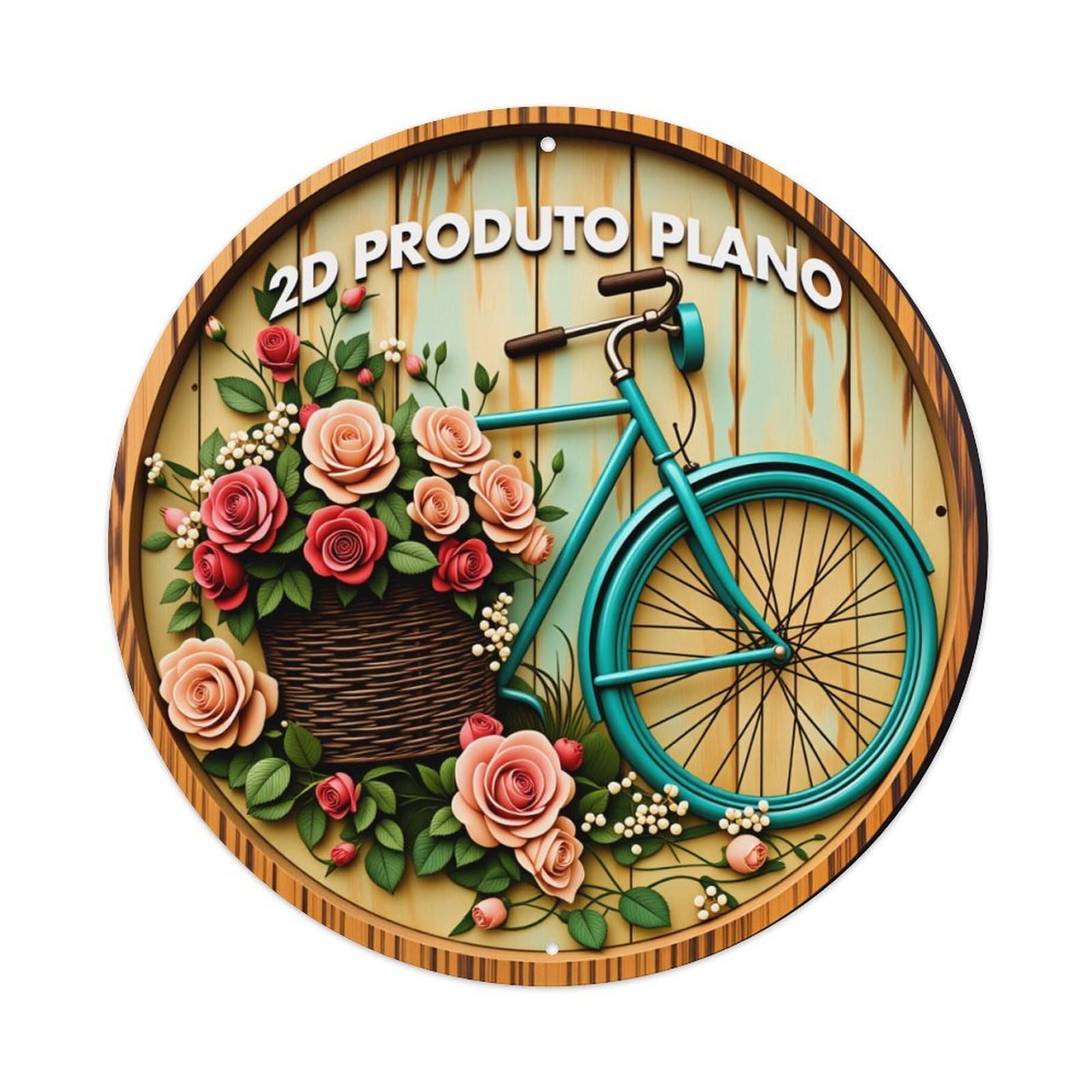 Bicycle With Flowers In Basket Round Tin Sign Vintage Style Metal Sign Home Bar Garden Wall Plaque Decor Metal Poster 8x8 Inch