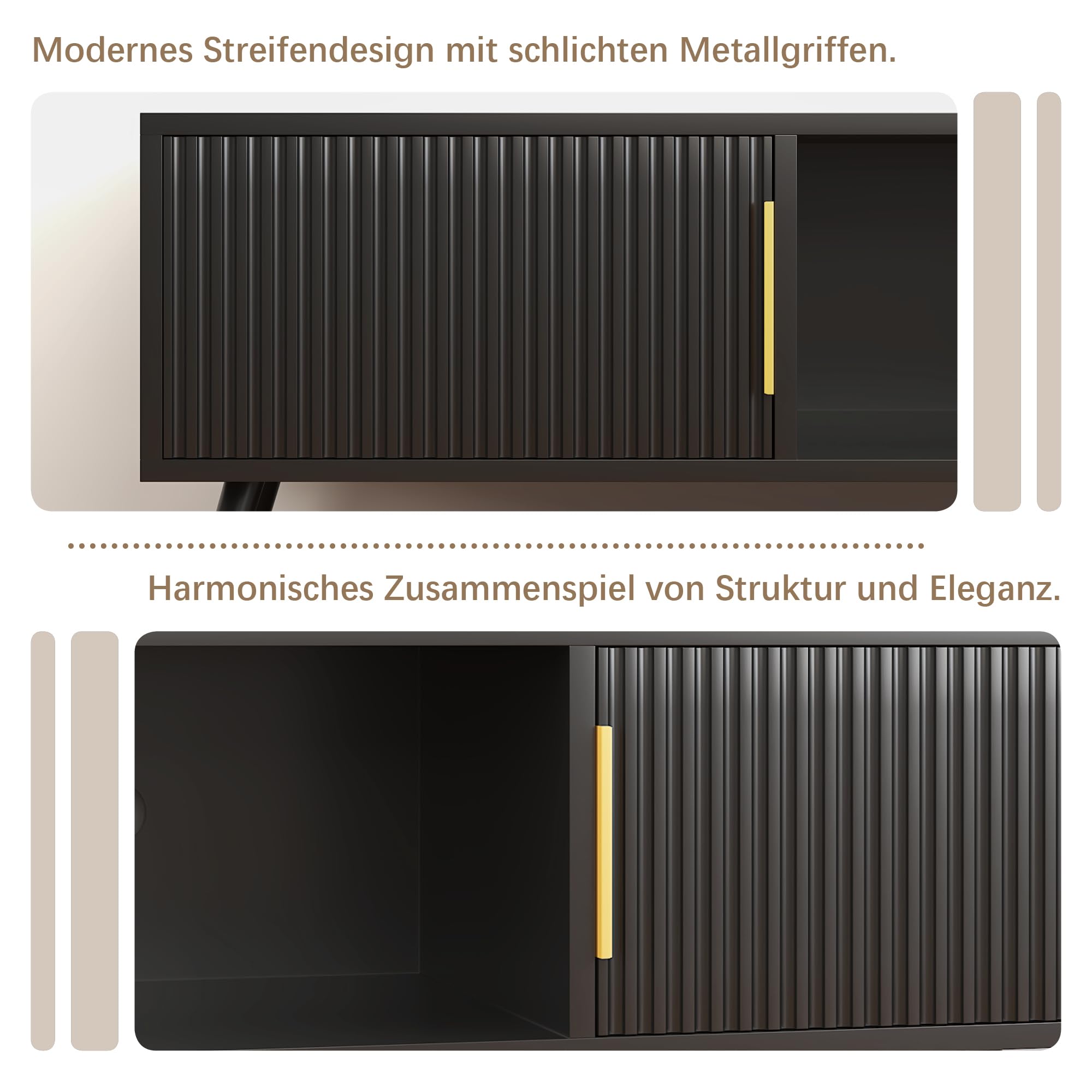 KEEPREAPER TV Schrank 171cm, Lowboard Modern mit Wellenfront und Metallgriffen, TV Lowboard Stehend für 75 Zoll Fernseher, Fernsehtisch mit Kabeldurchlass für Wohnzimmer (Schwarz)