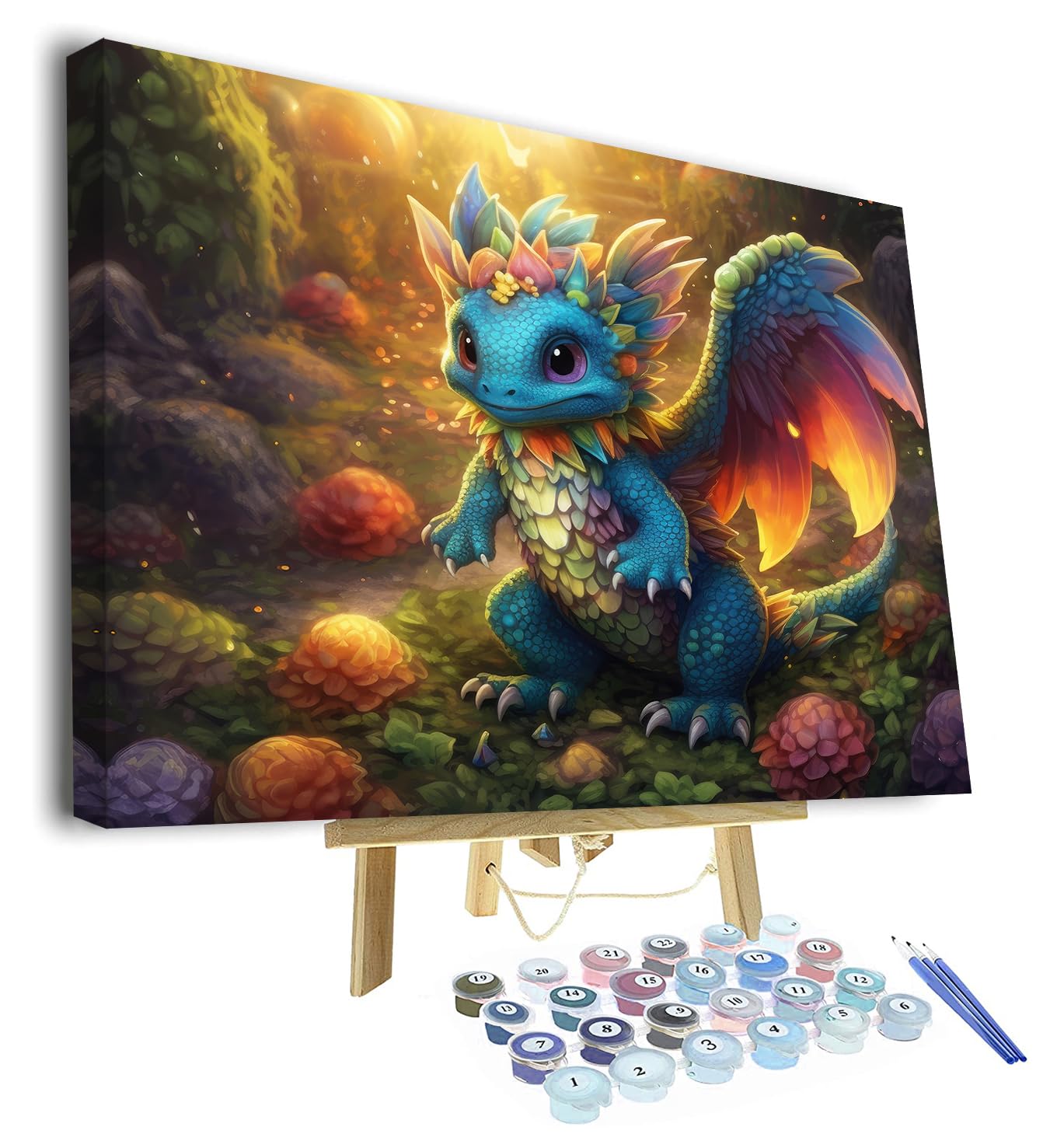 TISHIRON Paint by Numbers Kit for Adults, Dragon Baby DIY Paint by Numbers, Dragon in The Forest Art Paint by Numbers Kit for Adults Canvas Acrylic Painting Arts and Craft 16x20 Inch with Frame