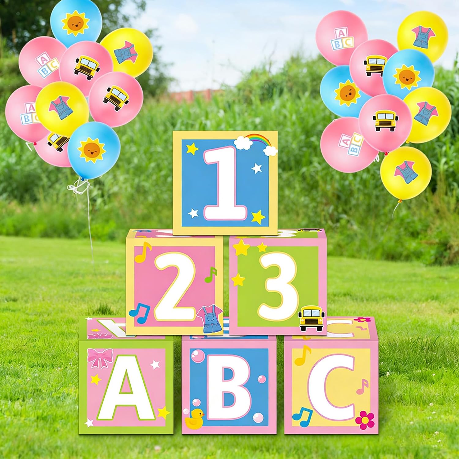 30Pcs Party Decorations English Teacher ABC Alphabet 123 Party Favor Boxes Cartoon Teacher Balloons for Cartoon Birthday Baby Shower School Classroom Party Supplies Photo Booth Props
