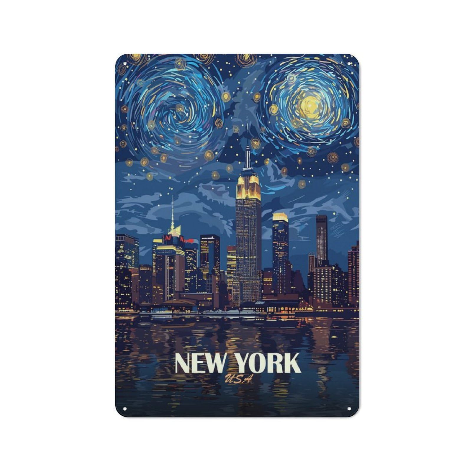 Junmoney Style-14 New York City Starry Night Rustic Metal Sign 30X20cm For Garden Room Or Summerhouse, For Summerhouse Decorators