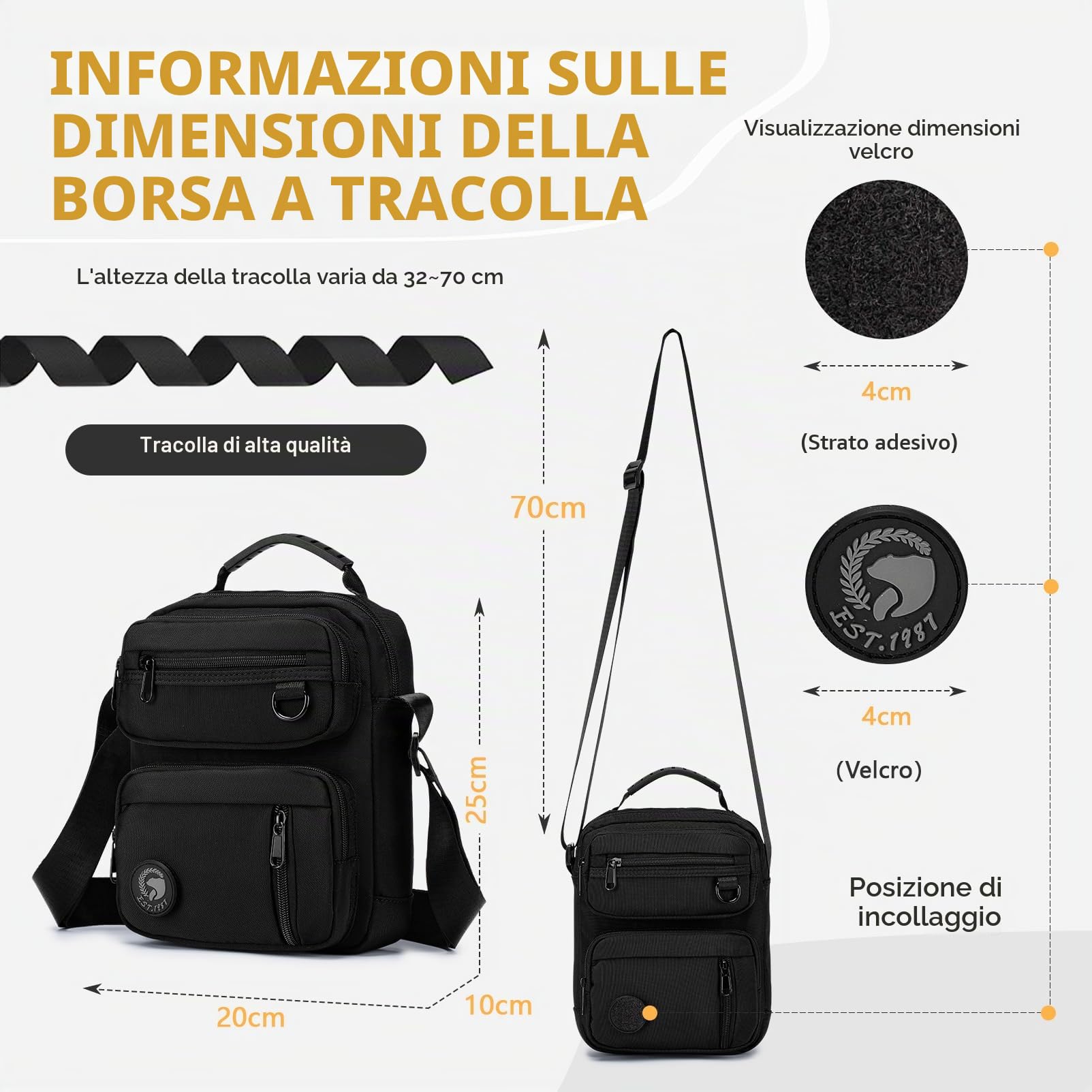 Borsello Uomo Tracolla Piccolo Con Toppa Adesiva, Impermeabile Oxford Borsa Tracolla Borselli Uomo Elegante Marsupio Tracolla Uomo Borsetta Tracolla Uomo Piccola Per Lavoro, Viaggi, Shopping