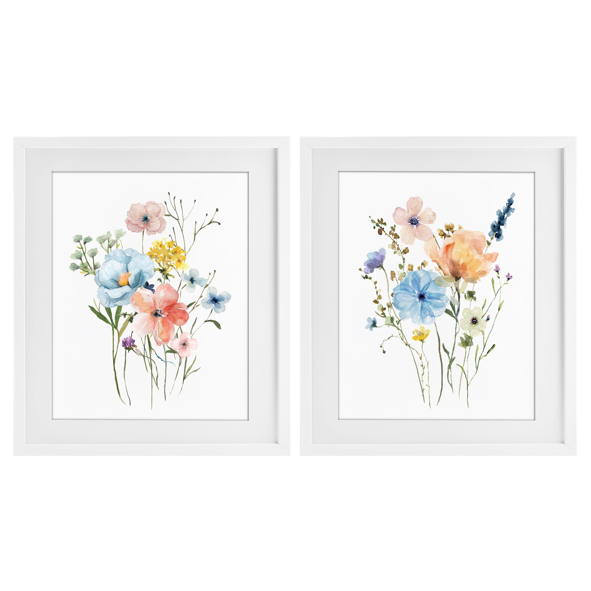 Stupell Industries Pastel Wildflower Bouquet Pair 'Wildflower Sprig Bundles'| 2Pc Framed Print Under Glass Set