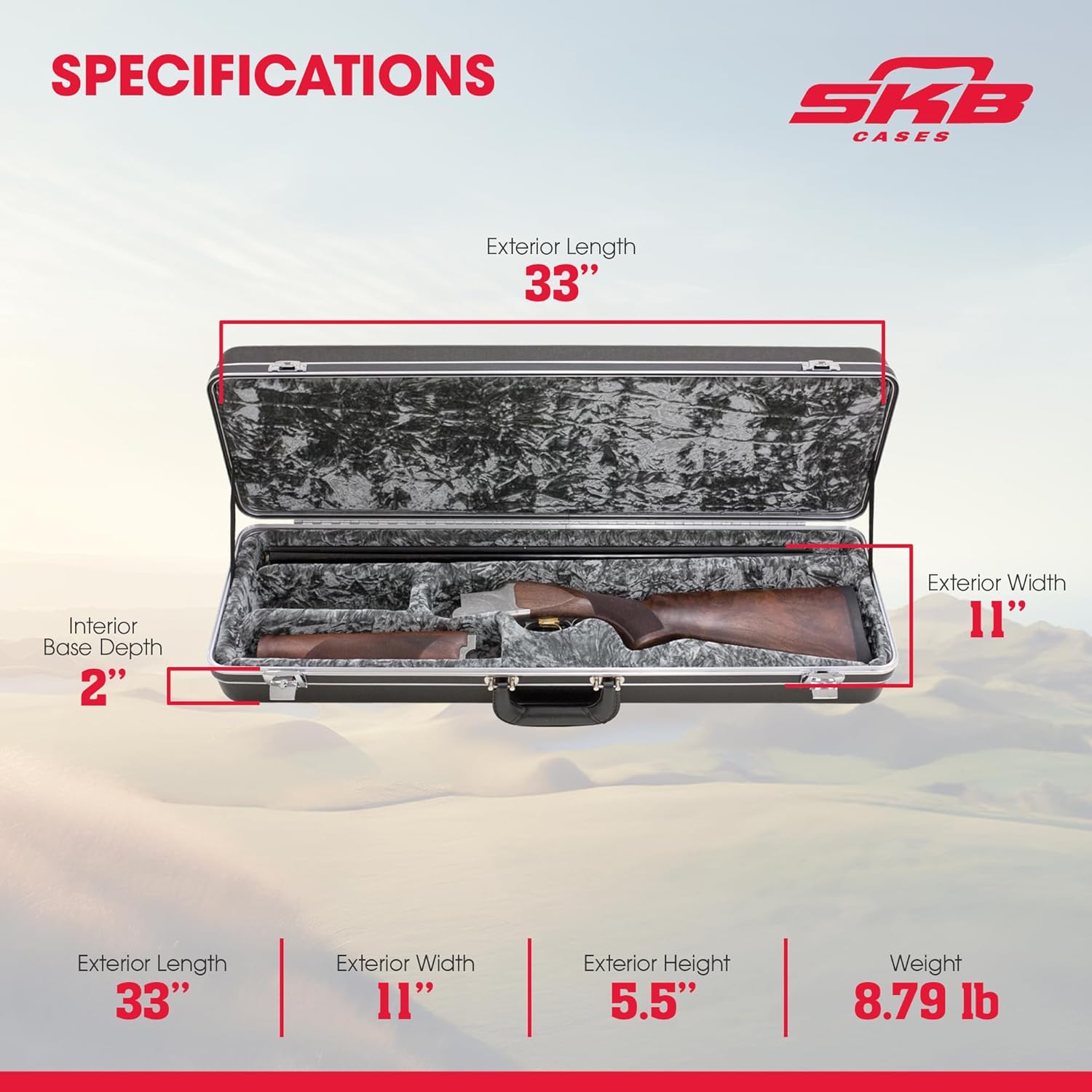 SKB Cases 2SKB-3209B Break-Down Shotgun Hard Case, HDPE Plastic Gun Storage Case with Foam Interior and Die-Cast Zinc Locks, 30" Barrel Capacity