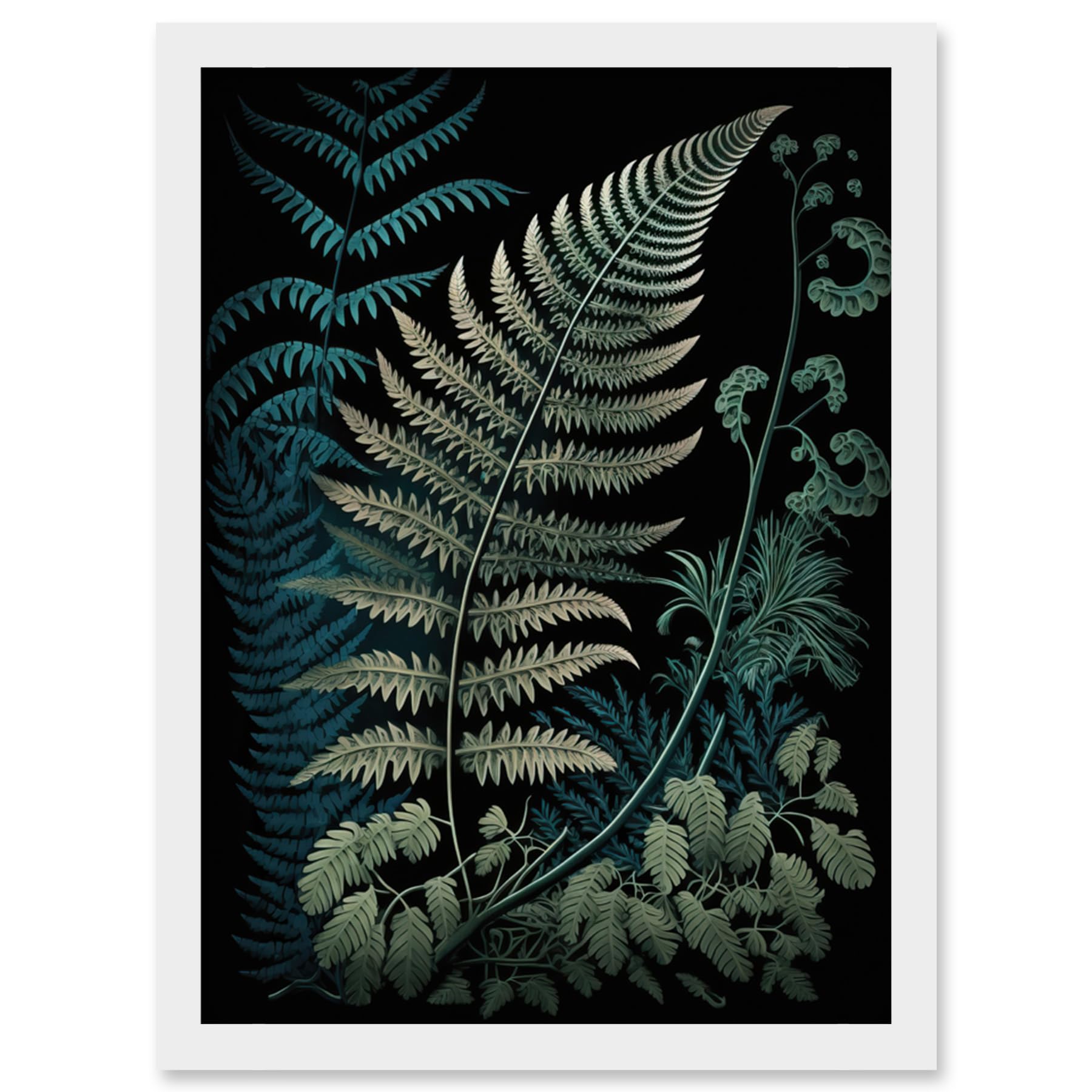 Artery8 Detailed Fern Frond Species Botanical Illustration Artwork Framed Wall Art Print A4