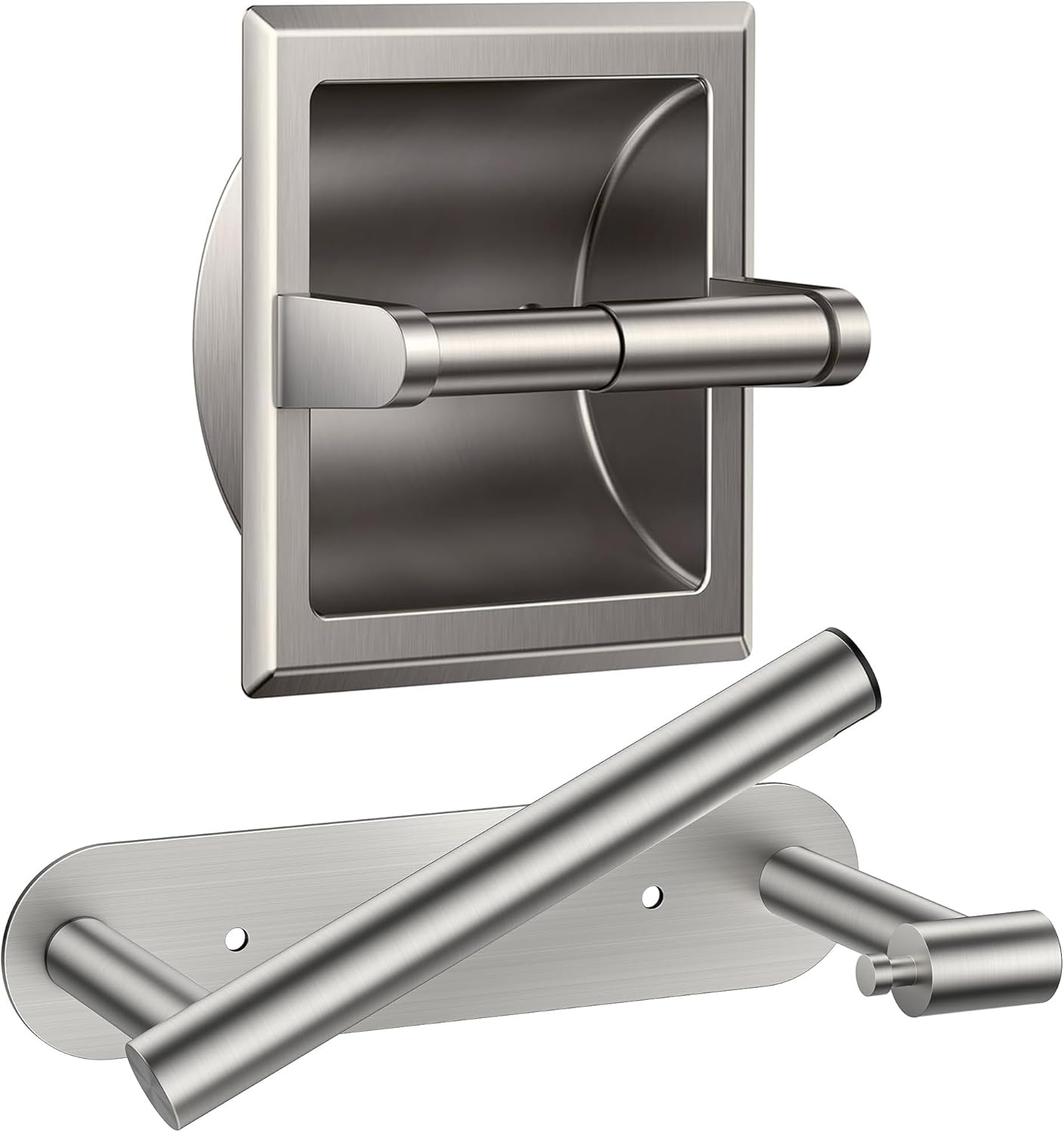 FORIOUS Toilet Paper Holder, Adhesive or Screw Wall Mount Pivoting Tissue Roll Holder for Bathroom, Stainless Steel Rustproof Recessed Toilet Paper Holder,