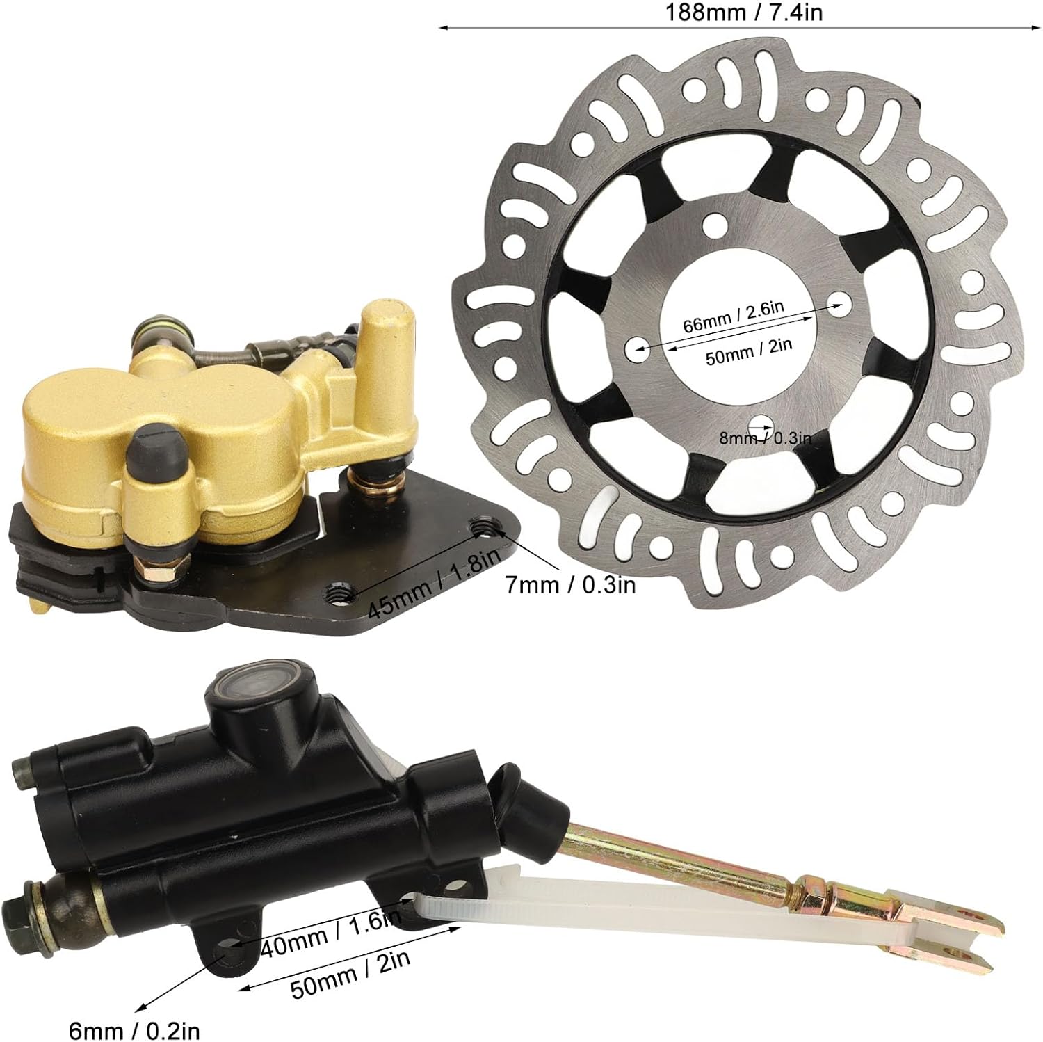Rear Hydraulic Disc Brake Caliper for CRF50 CRF70, Enhanced Stopping Power Brake Master Cylinder Assembly with Brake Discs Set, Complete Brake Kit