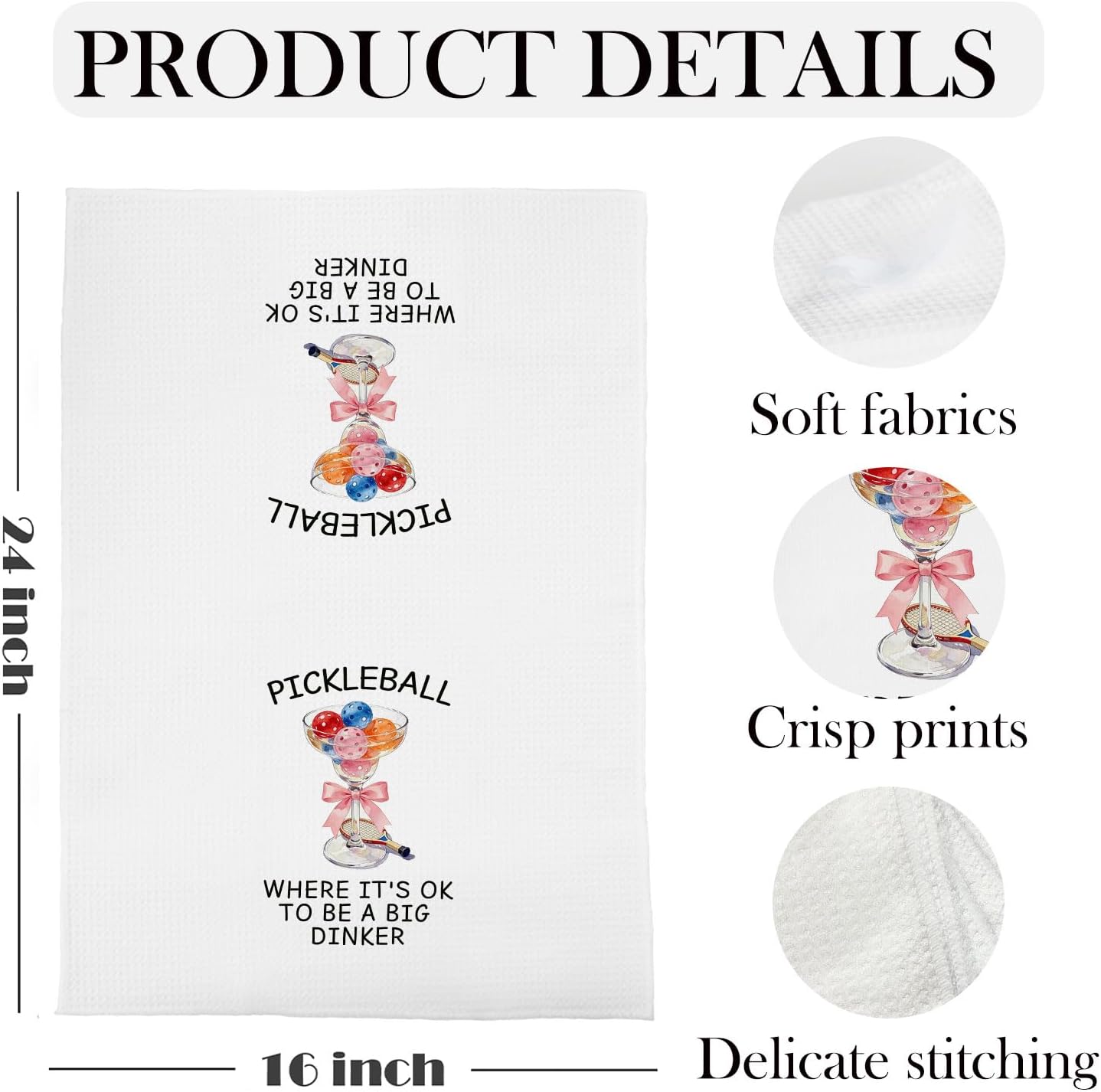 Pink Bow Cocktail Pickleball Kitchen Towels Decorative, Gifts for Pickleball Lovers Players, Cocktail Lover Gifts Dish Hand Tea Towels for Kitchen Bar Cart, 16x24 Inch