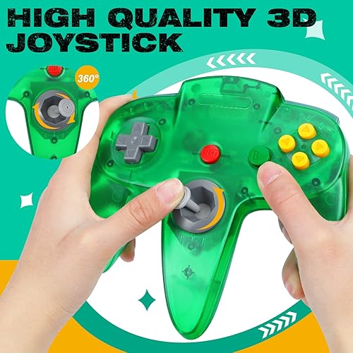 Miniatura 4 de FISUPER Wired N64 Controller Classic Gamepad Joystick for N64 Console (Clear Black + Clear Green)