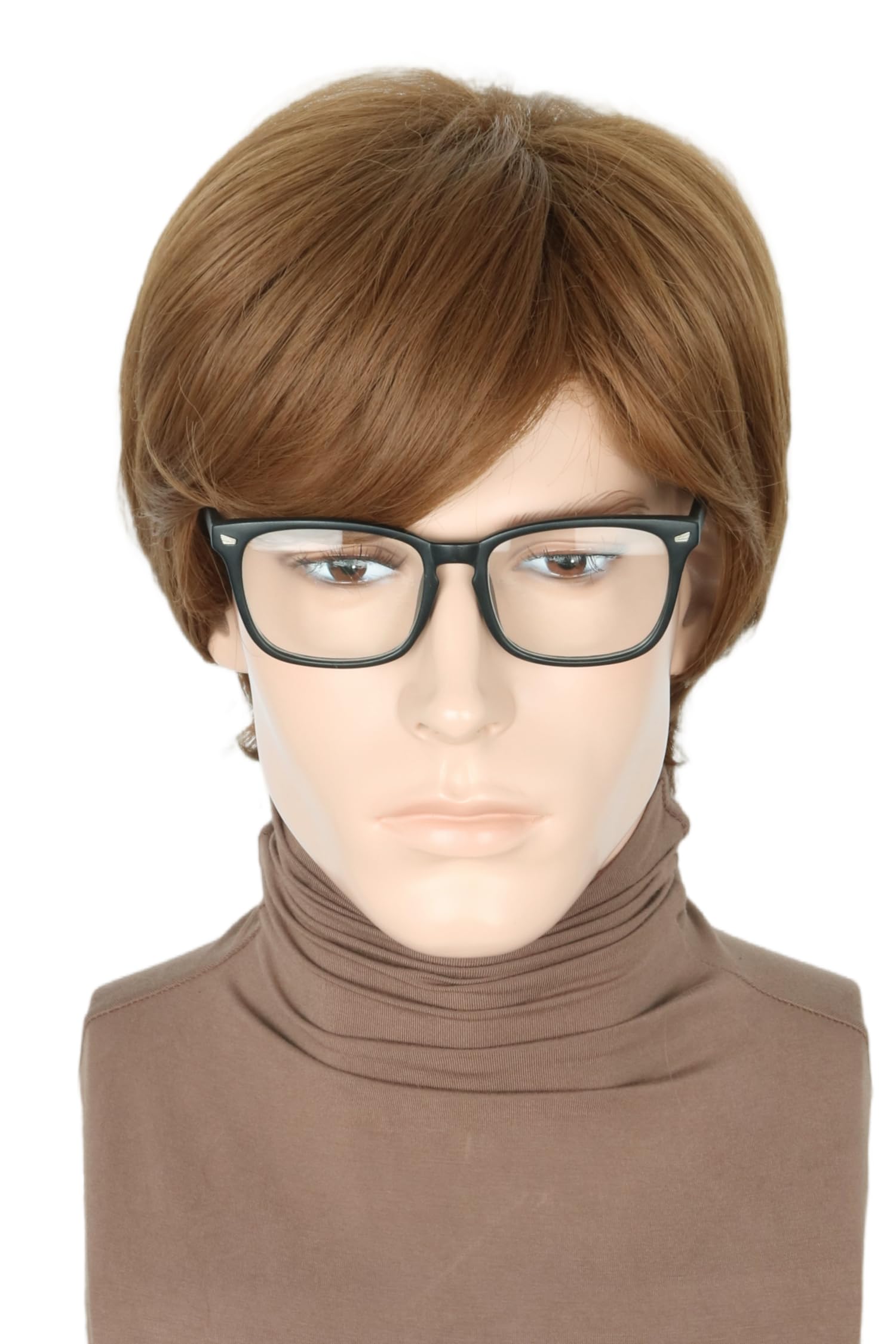 LeMarnia 70er Jahre Herren perücke 6-12B#Braun kurzes Haar und Brille Halloween Kostüm Perücke