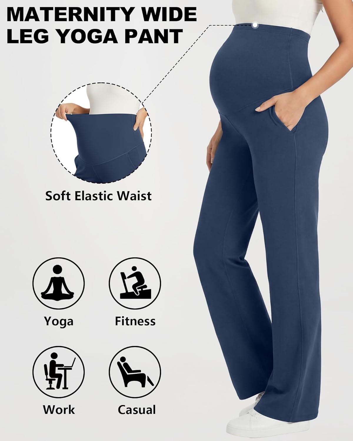 Coume 3 Pack Womens Maternity Work Pants Over Belly Dress Pants Stretch Pregnancy Straight Wide Leg Yoga Leggings with Pocket